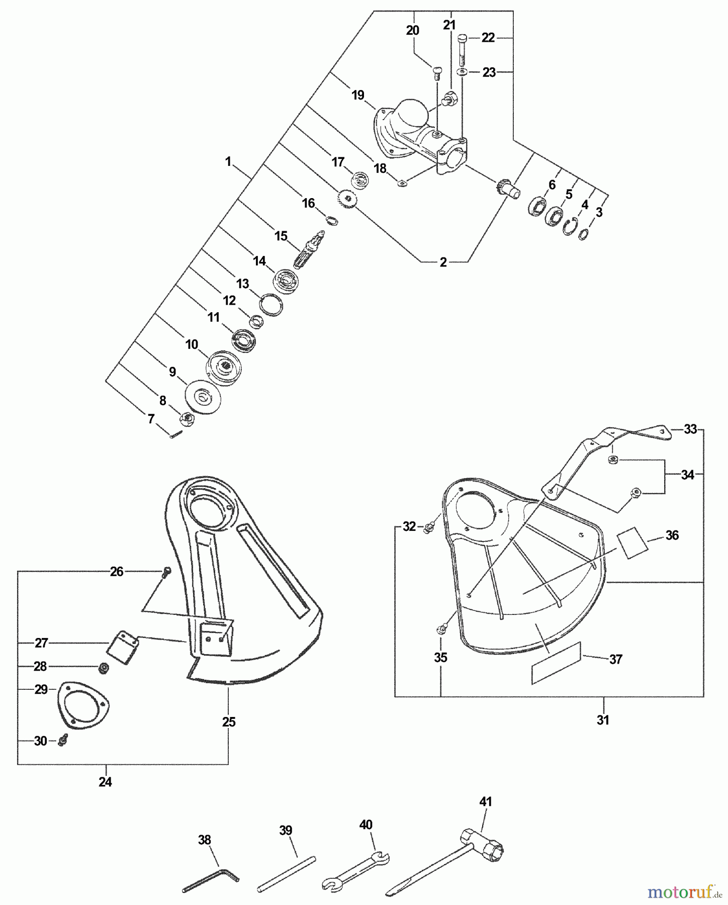 Echo Trimmer, Faden / Bürste SRM-340 - Echo String Trimmer, S/N:04001001 - 04999999 Gear Case, Shields, Tools