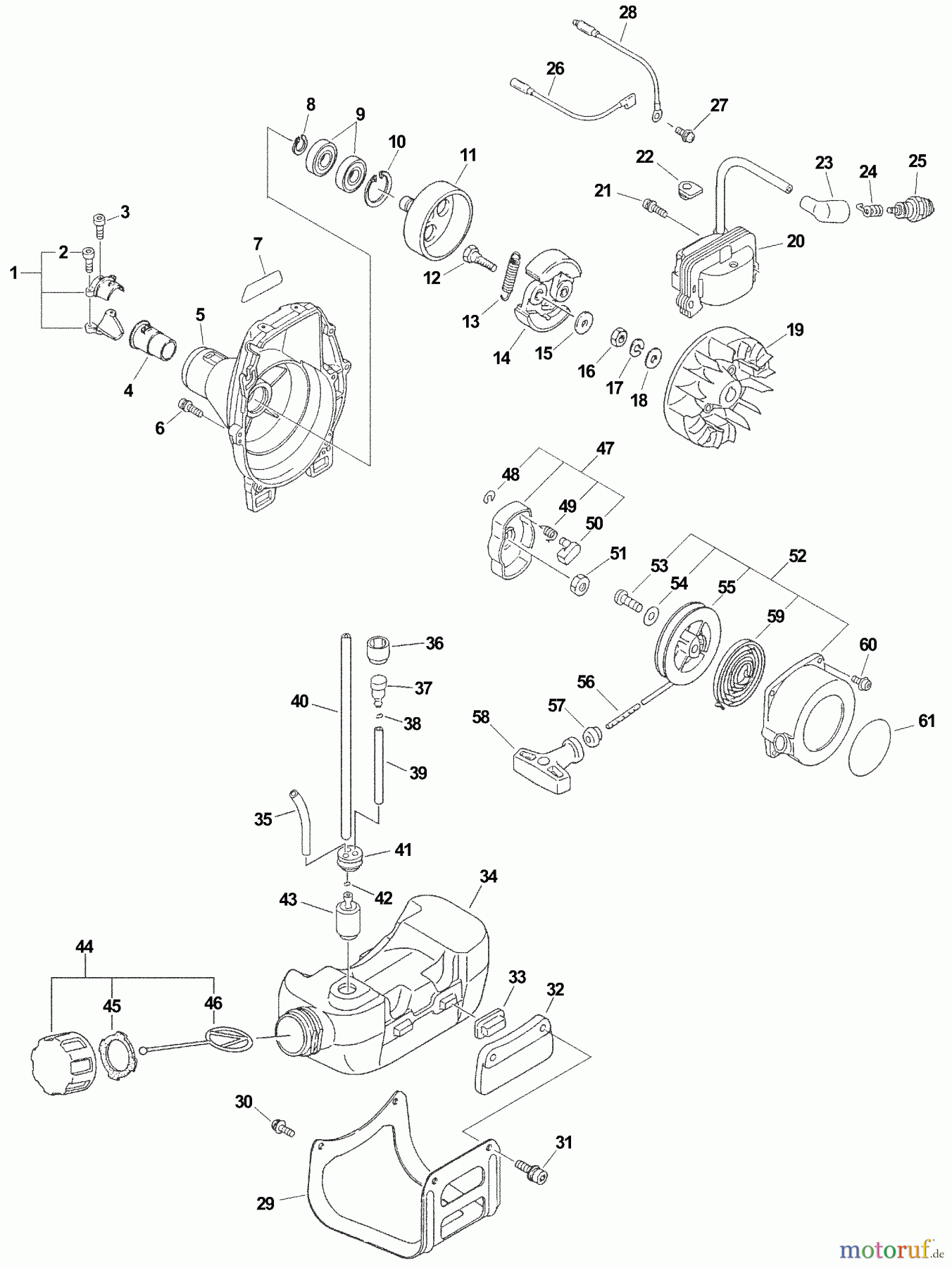 Echo Trimmer, Faden / Bürste SRM-340 - Echo String Trimmer, S/N:04001001 - 04999999 Ignition, Starter, Clutch, Fuel System