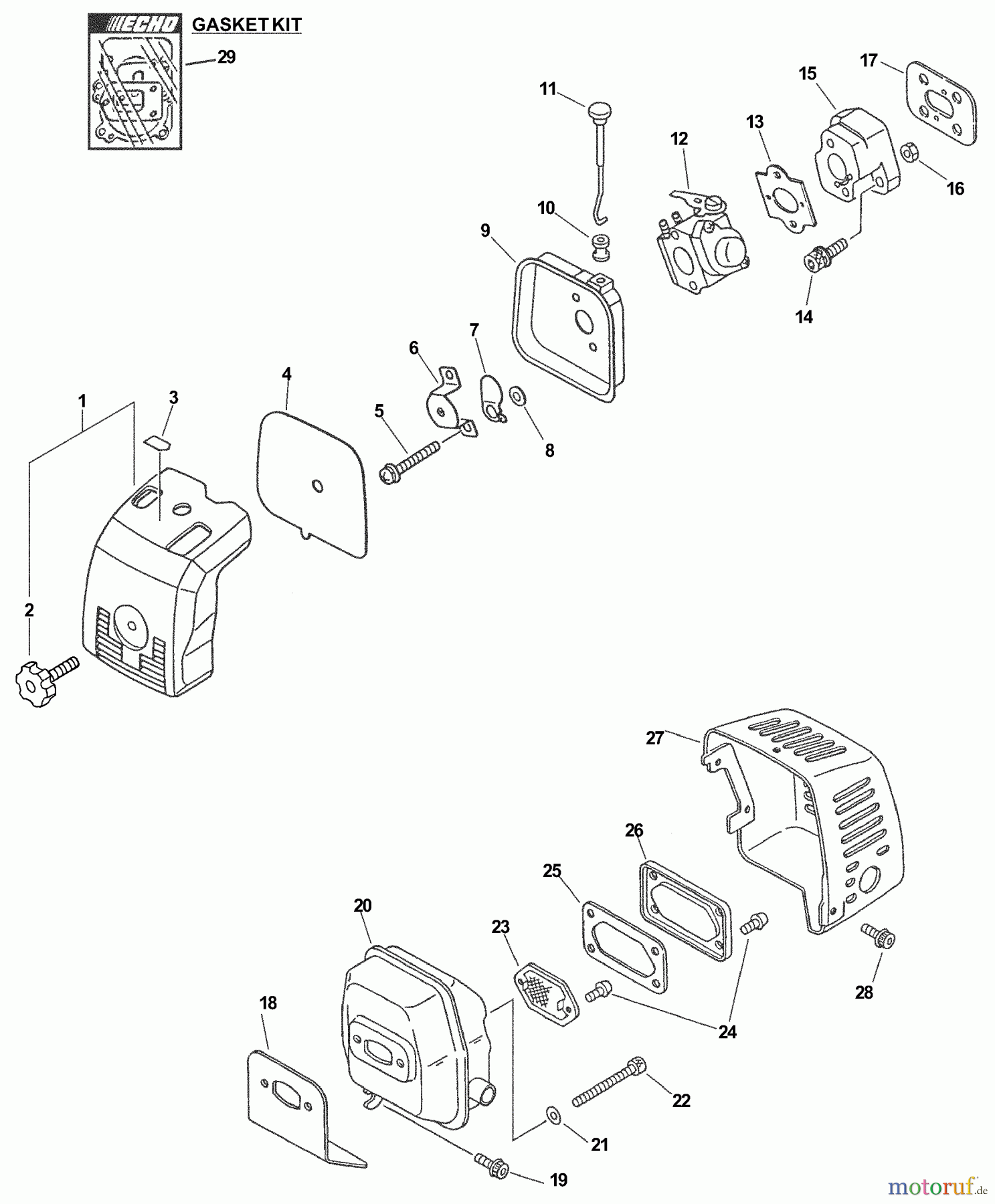  Echo Trimmer, Faden / Bürste SRM-340 - Echo String Trimmer, S/N:04001001 - 04999999 Intake, Exhaust