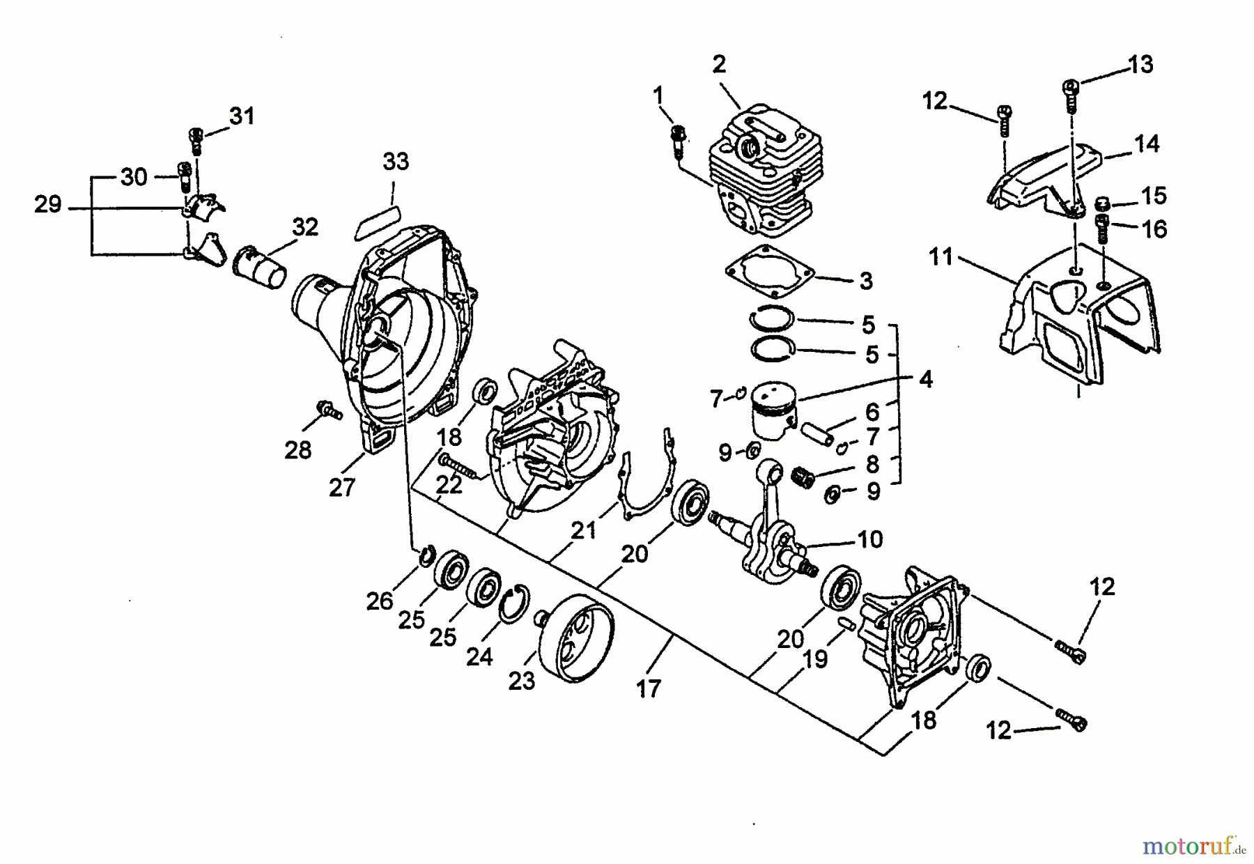 Echo Trimmer, Faden / Bürste SRM-3400 - Echo String Trimmer (Type 1) Engine, Crankcase, Fan Housing, Clutch Drum, Cover