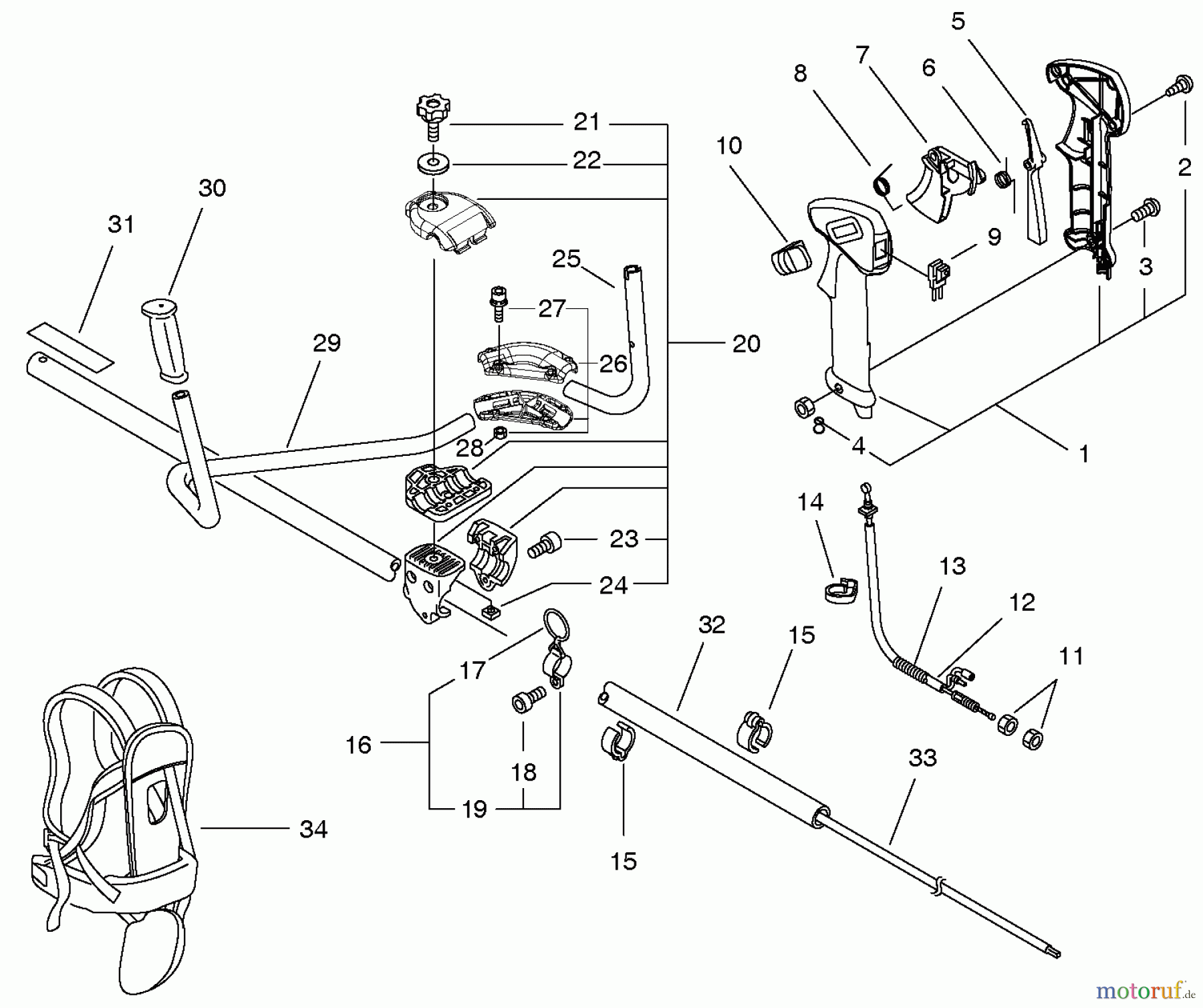 Echo Trimmer, Faden / Bürste SRM-3605U - Echo String Trimmer, S/N: 20001001 - 20999999 Main Pipe, Throttle Control, U-Handle