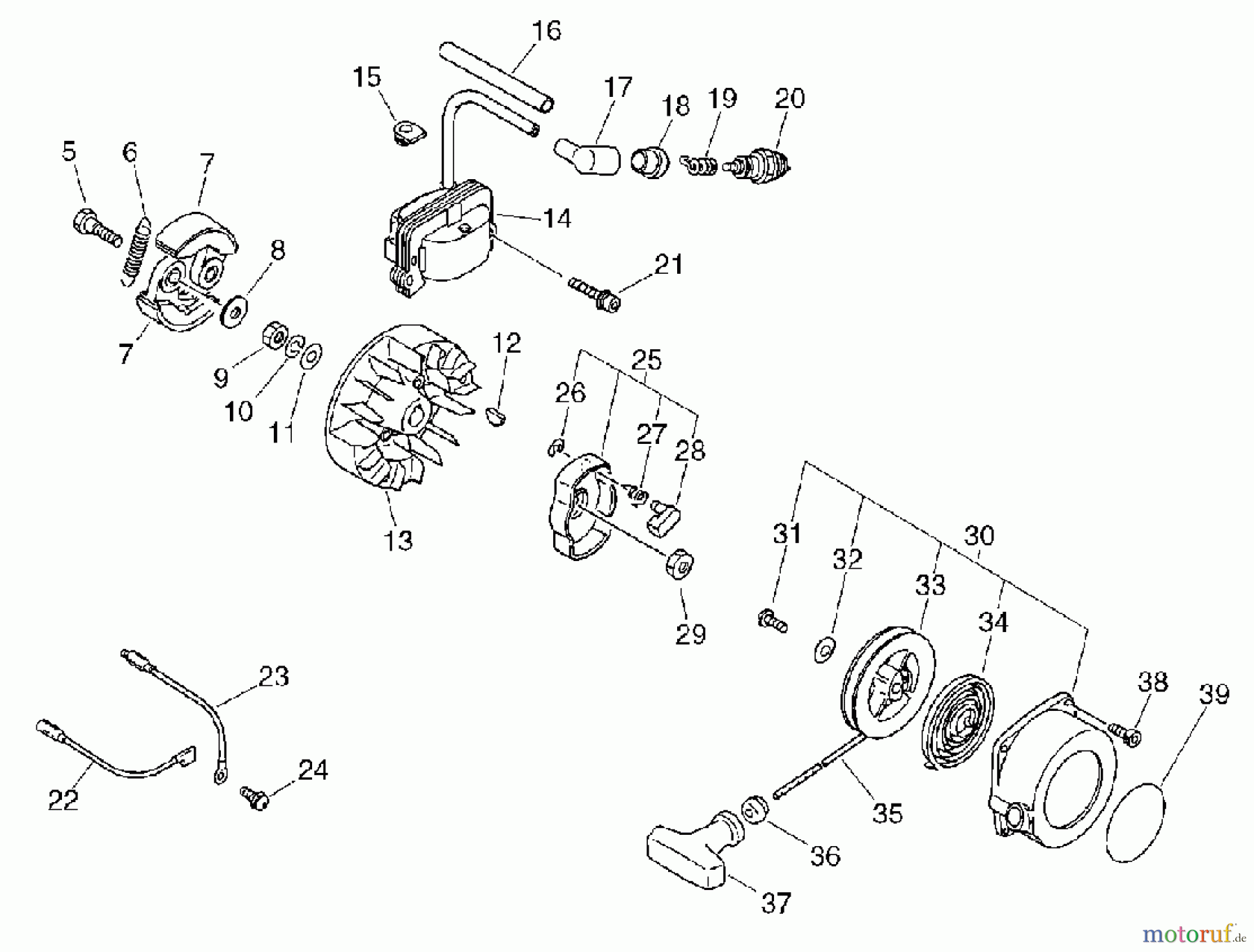 Echo Trimmer, Faden / Bürste SRM-360SL - Echo String Trimmer, S/N: S00836001001 - S00836999999 Starter, Magneto, Clutch(Sr/Nr 36003113 and before)