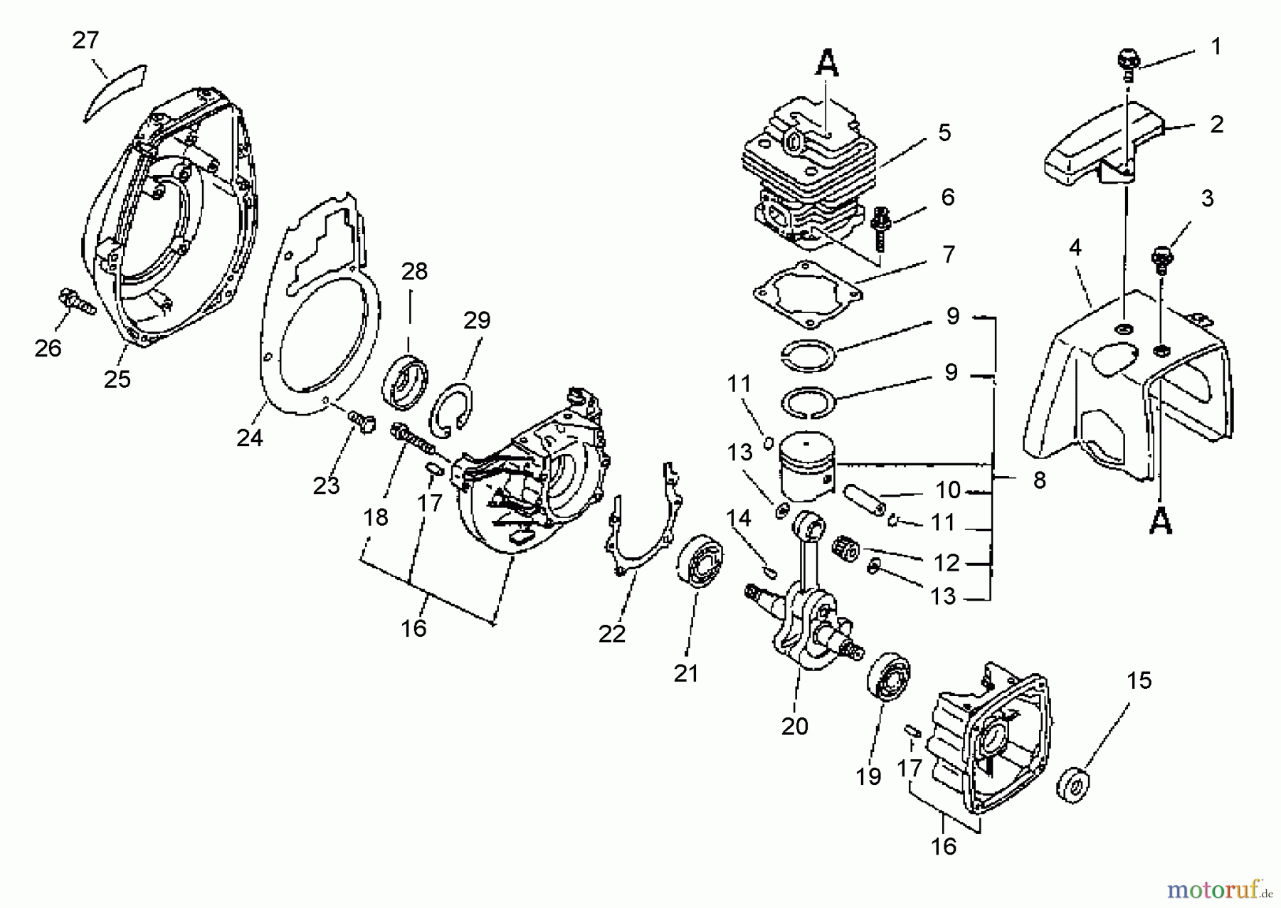 Echo Trimmer, Faden / Bürste SRM-3800 - Echo String Trimmer (Type 1) Engine, Fan Housing, Cover
