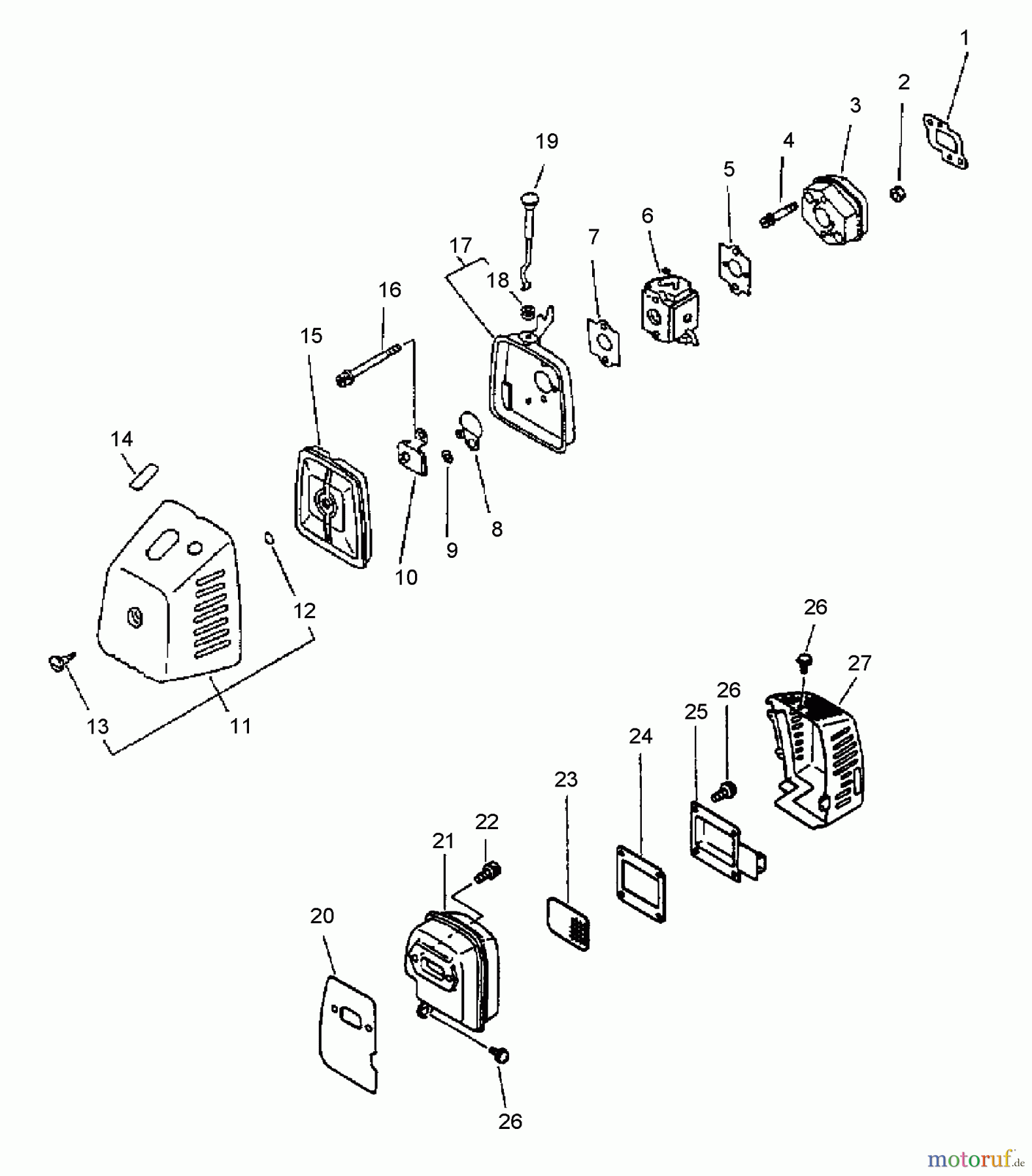Echo Trimmer, Faden / Bürste SRM-3800 - Echo String Trimmer (Type 1E) Intake, Air Filter, Exhaust