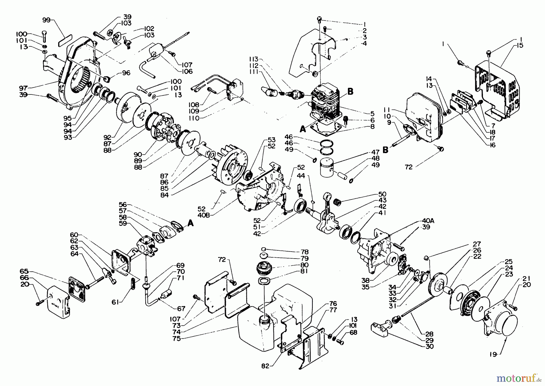 Echo Trimmer, Faden / Bürste SRM-400E - Echo String Trimmer Engine, Crankcase, Ignition, Stop Switch