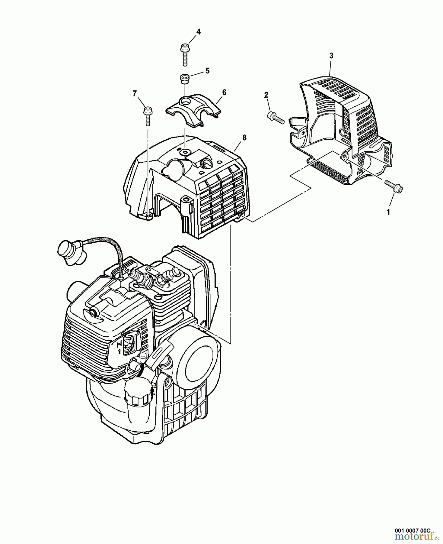 Echo Trimmer, Faden / Bürste SRM-410U - Echo String Trimmer/Brush Cutter, S/N:S05403001001 - S0540399999 Engine Cover, Exhaust Cover