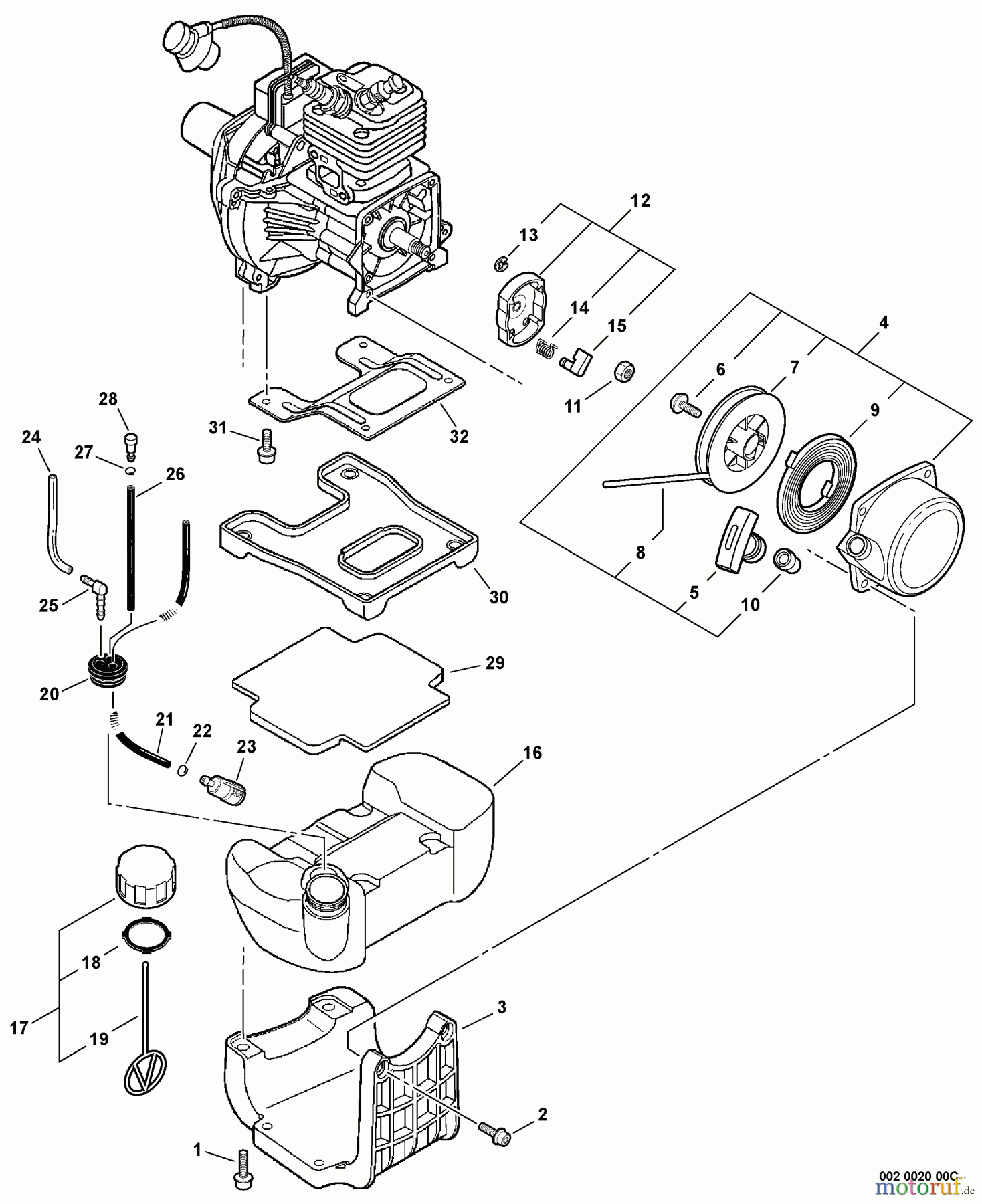 Echo Trimmer, Faden / Bürste SRM-410U - Echo String Trimmer/Brush Cutter, S/N:S05704001001 - S0570499999 Fuel System, Starter