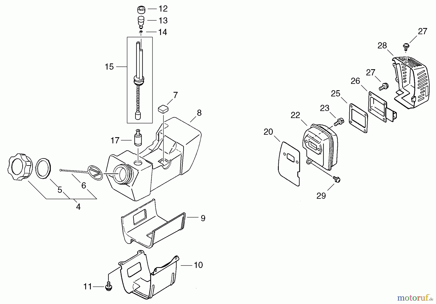 Echo Trimmer, Faden / Bürste SRM-4605 - Echo String Trimmer/Brush Cutter, Fuel System, Exhaust