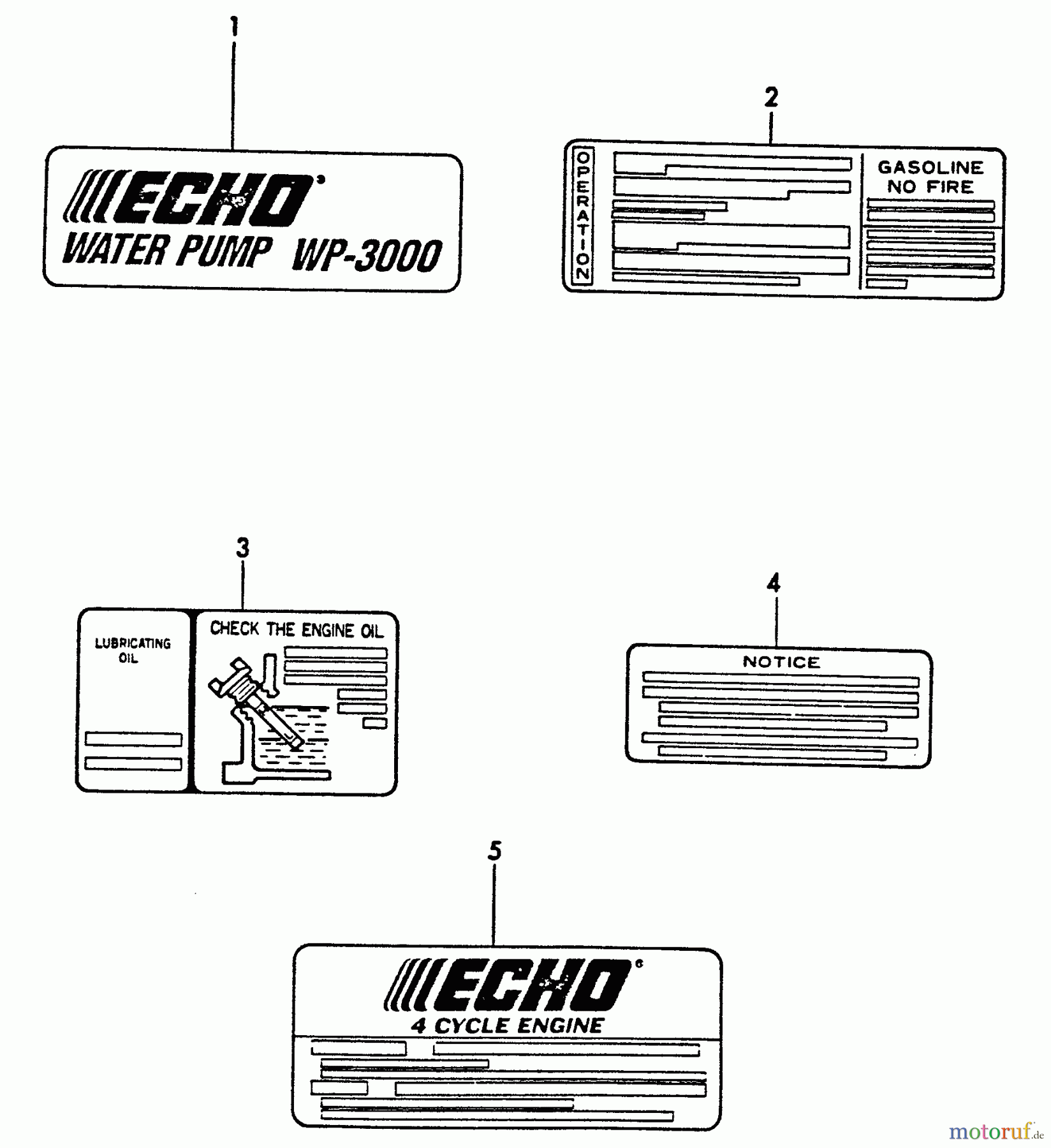 Echo Wasserpumpen WP-3000 - Echo Water Pump, S/N: F0000 - F7298 LABELS