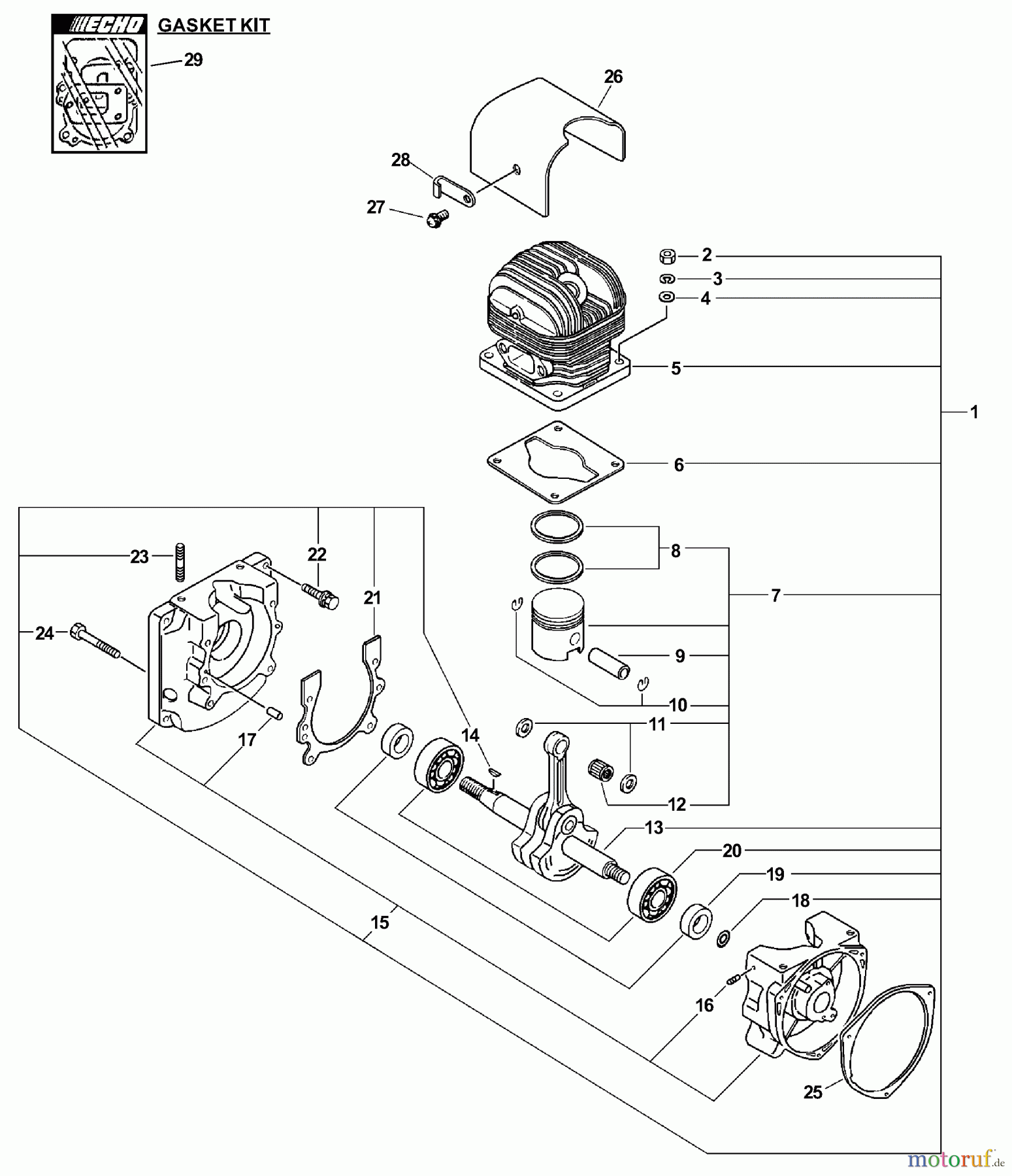 Echo Bläser / Sauger / Häcksler / Mulchgeräte PB-411 - Echo Back Pack Blower, S/N: 02001001 - 02999999 Engine, Short Block, Cylinder Cover