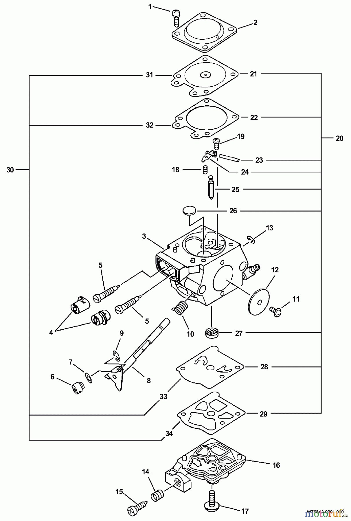  Echo Bläser / Sauger / Häcksler / Mulchgeräte	 PB-411 - Echo Back Pack Blower, S/N: 09001001 - 09999999 Carburetor -- WT-684A  S/N: 09003849 - 09999999
