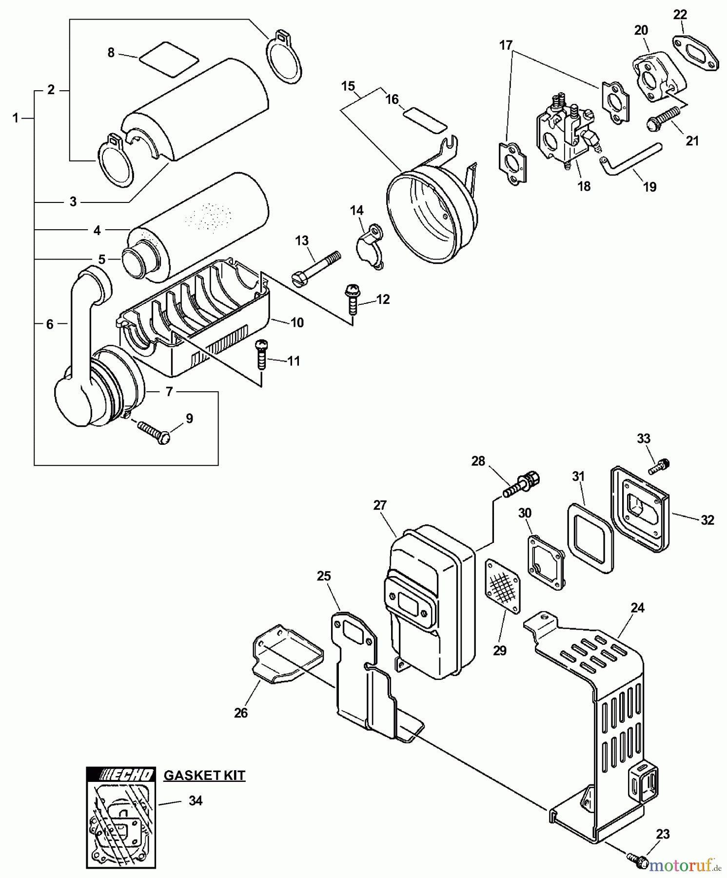  Echo Bläser / Sauger / Häcksler / Mulchgeräte	 PB-411 - Echo Back Pack Blower, S/N: 09001001 - 09999999 Intake, Exhaust