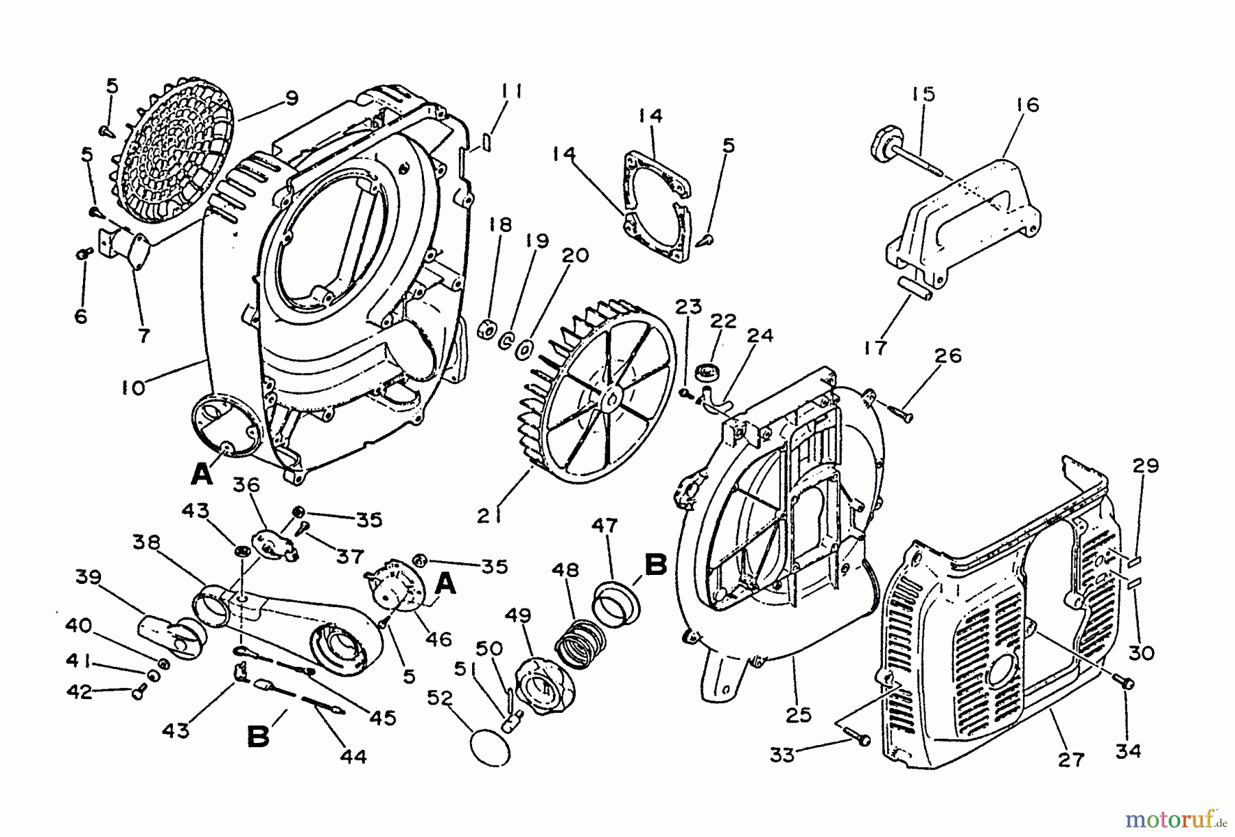Echo Bläser / Sauger / Häcksler / Mulchgeräte PB-4500 - Echo Back Pack Blower, S/N 0000000 - 0034075 Fan, Housings, Throttle, Handles