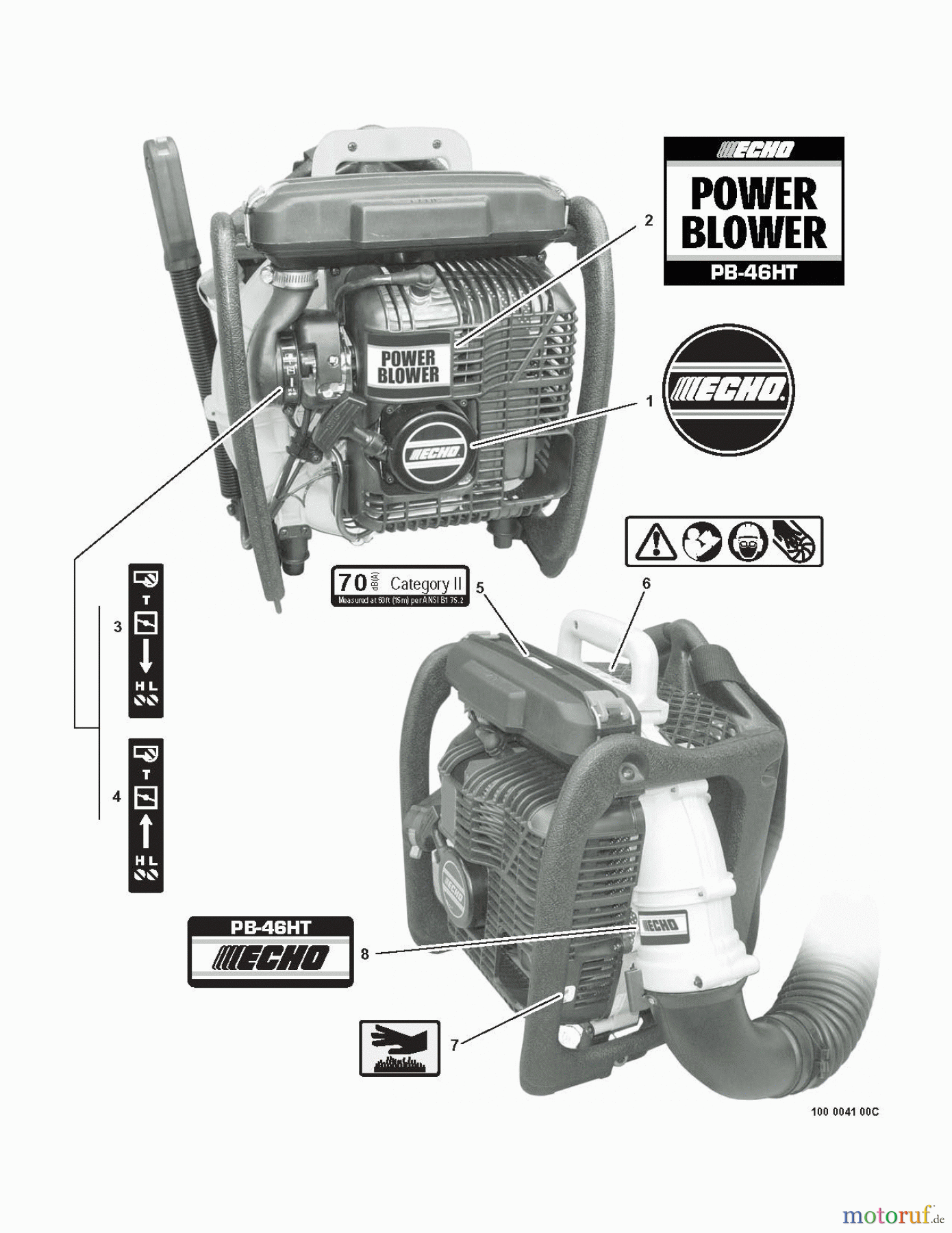 Echo Bläser / Sauger / Häcksler / Mulchgeräte PB-46HT - Echo Back Pack Blower Labels