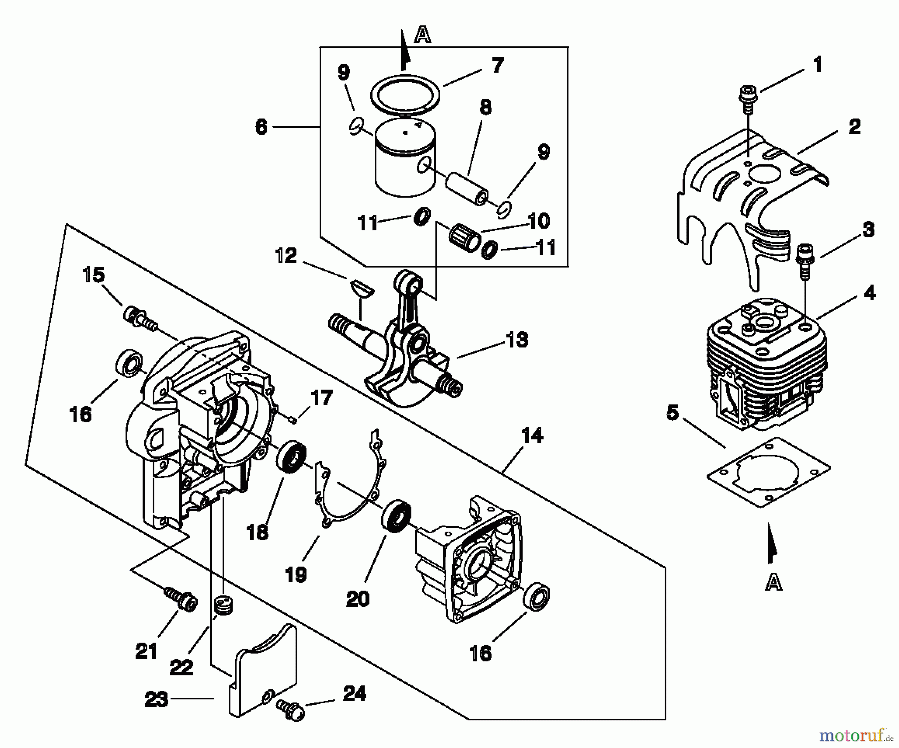 Echo Bläser / Sauger / Häcksler / Mulchgeräte PB-500 - Echo Back Pack Blower, S/N: P02837001001 - P02837002000 Cylinder, Crankcase, Piston