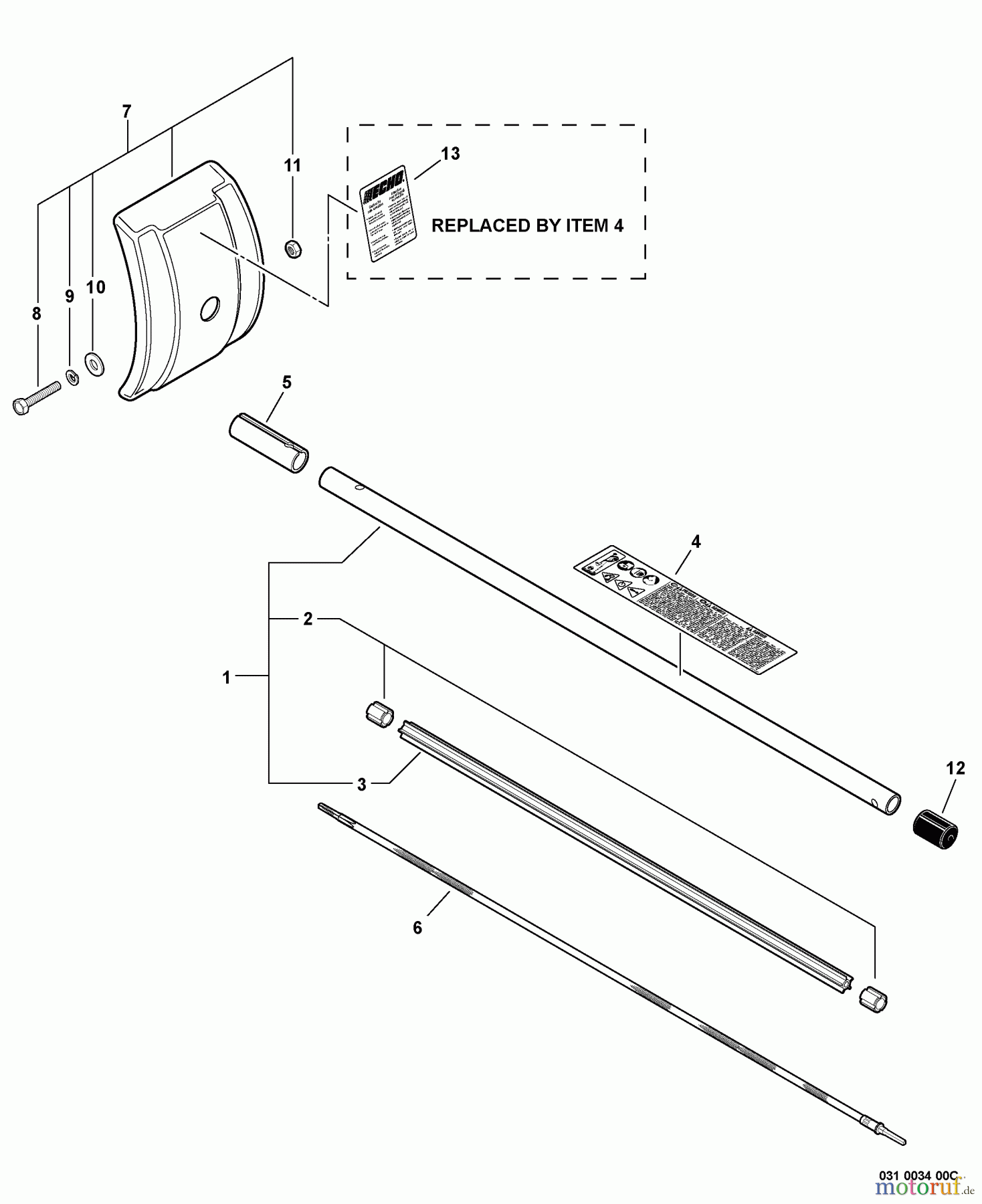 Echo Trimmer Zubehör 99944200500 - Echo Cultivator Attachment Main Pipe Assembly, Shield