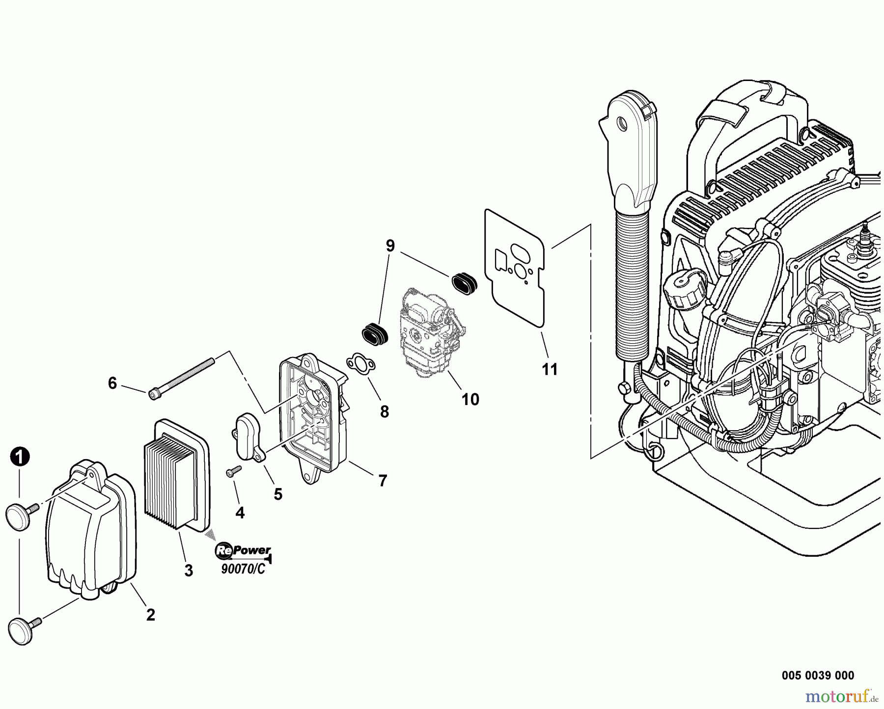  Echo Bläser / Sauger / Häcksler / Mulchgeräte	 PB-500H - Echo Back Pack Blower, S/N: P31312001001 - P31312999999 Intake