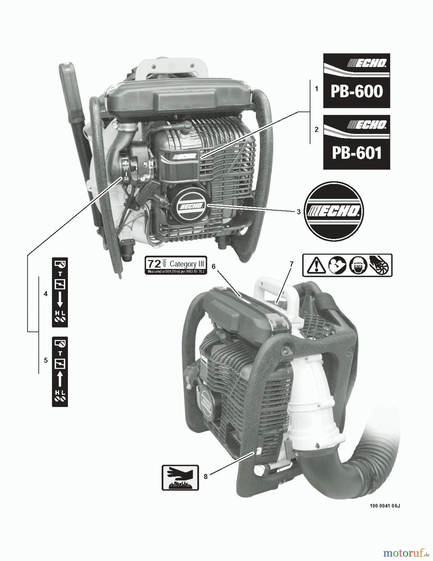 Echo Bläser / Sauger / Häcksler / Mulchgeräte PB-600 S/N: 001001 - 999999 Labels