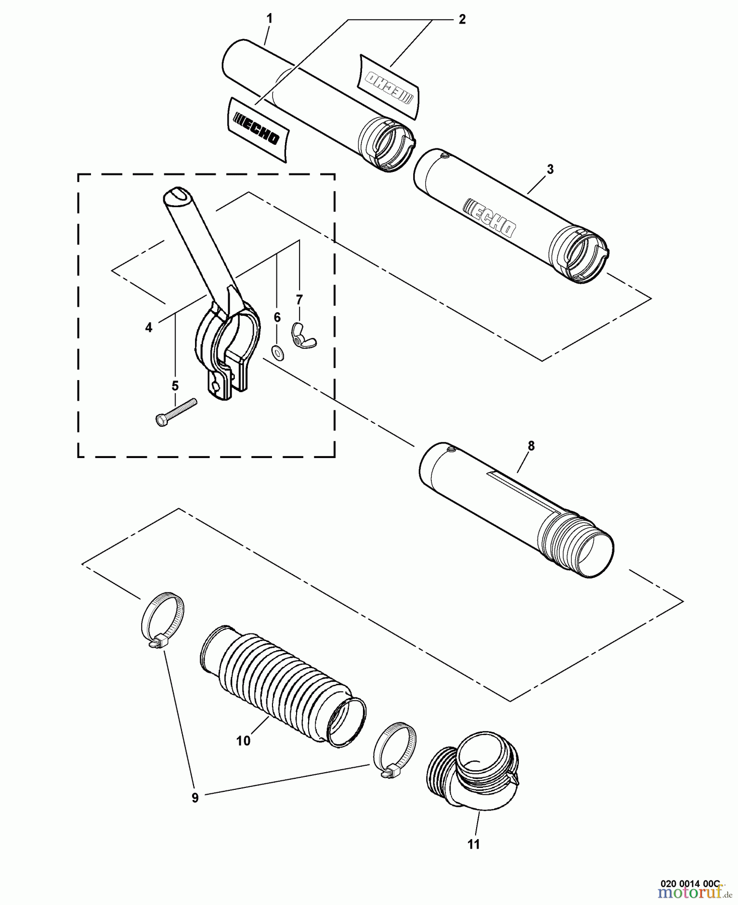 Echo Bläser / Sauger / Häcksler / Mulchgeräte PB-602 - Echo Back Pack Blower, S/N: 03001001 - 03999999 Blower Tubes