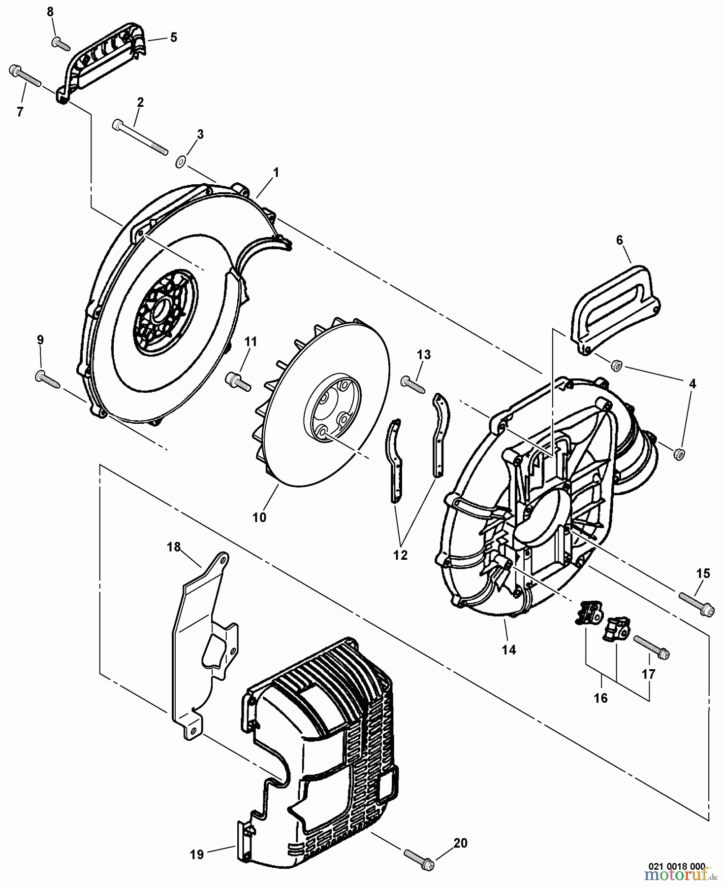  Echo Bläser / Sauger / Häcksler / Mulchgeräte	 PB-610 - Echo Back Pack Blower, S/N: 10001001 - 10999999 Fan Case, Blower Fan, Engine Cover