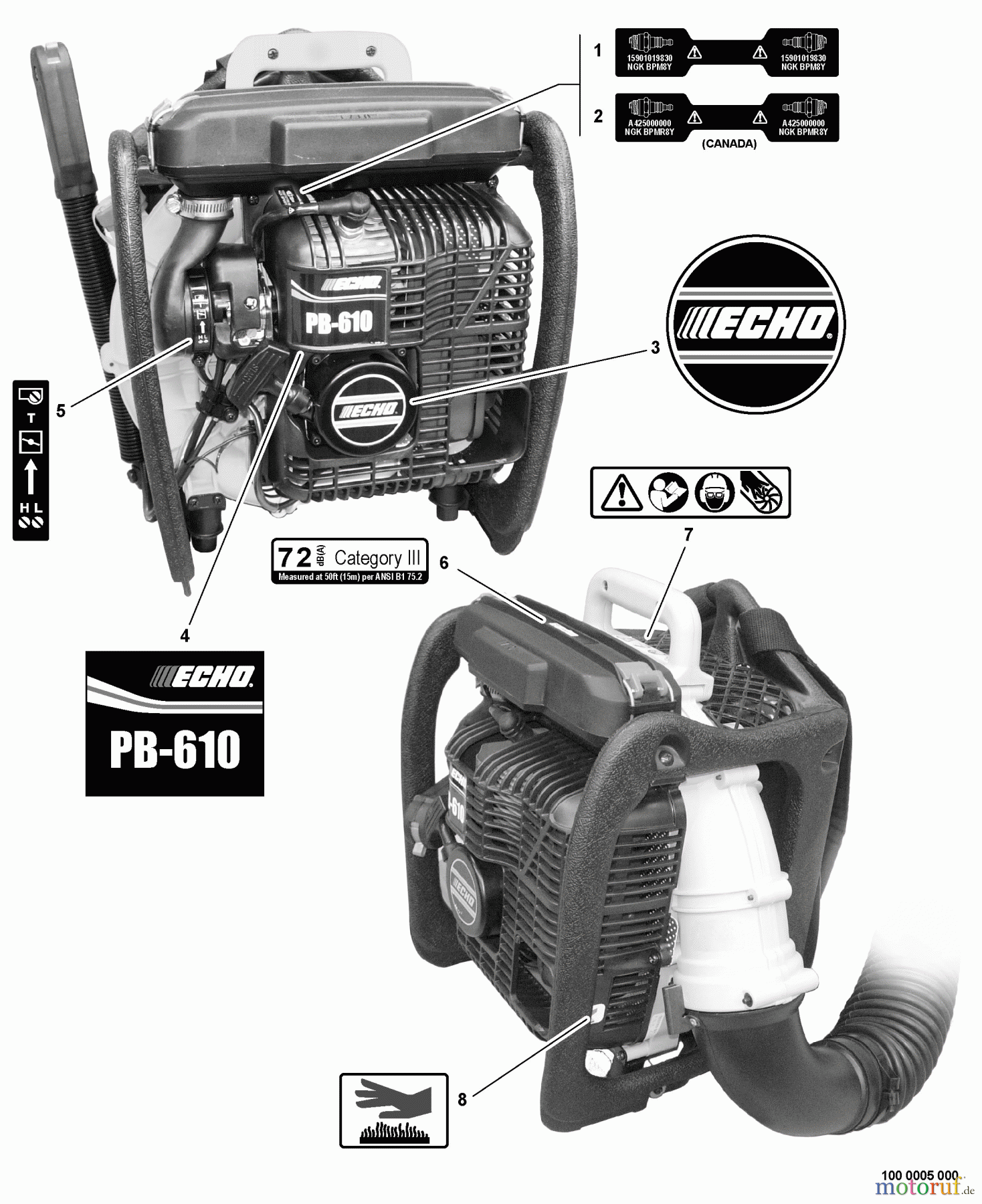 Echo Bläser / Sauger / Häcksler / Mulchgeräte PB-610 - Echo Back Pack Blower, S/N: P06713001001 - P06713999999 Labels