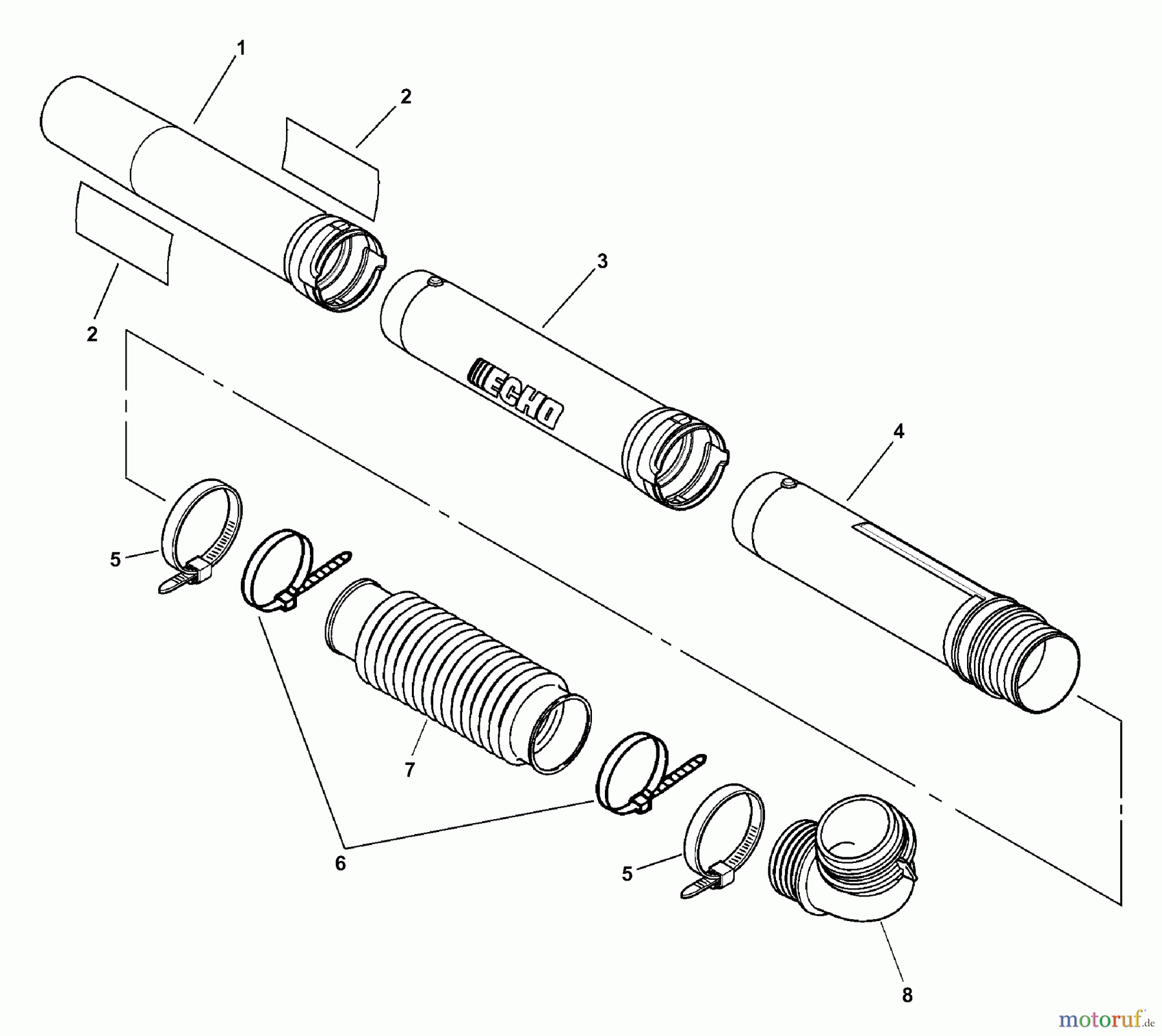 Echo Bläser / Sauger / Häcksler / Mulchgeräte PB-603 - Echo Back Pack Blower, S/N: 03001001 - 03999999 Blower Tubes