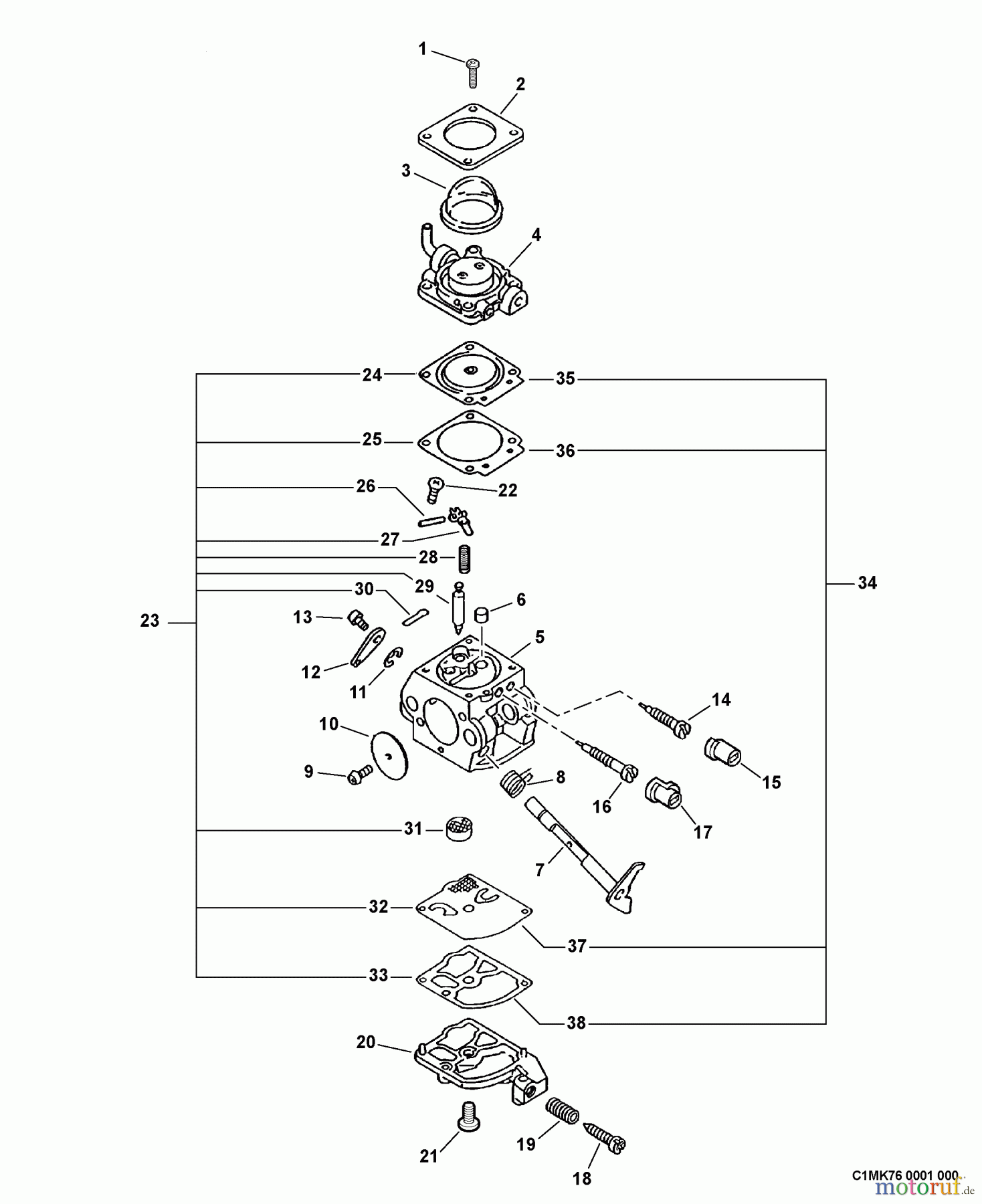 Echo Bläser / Sauger / Häcksler / Mulchgeräte PB-610 - Echo Back Pack Blower, S/N: 10001001 - 10999999 Carburetor -- C1M-K76