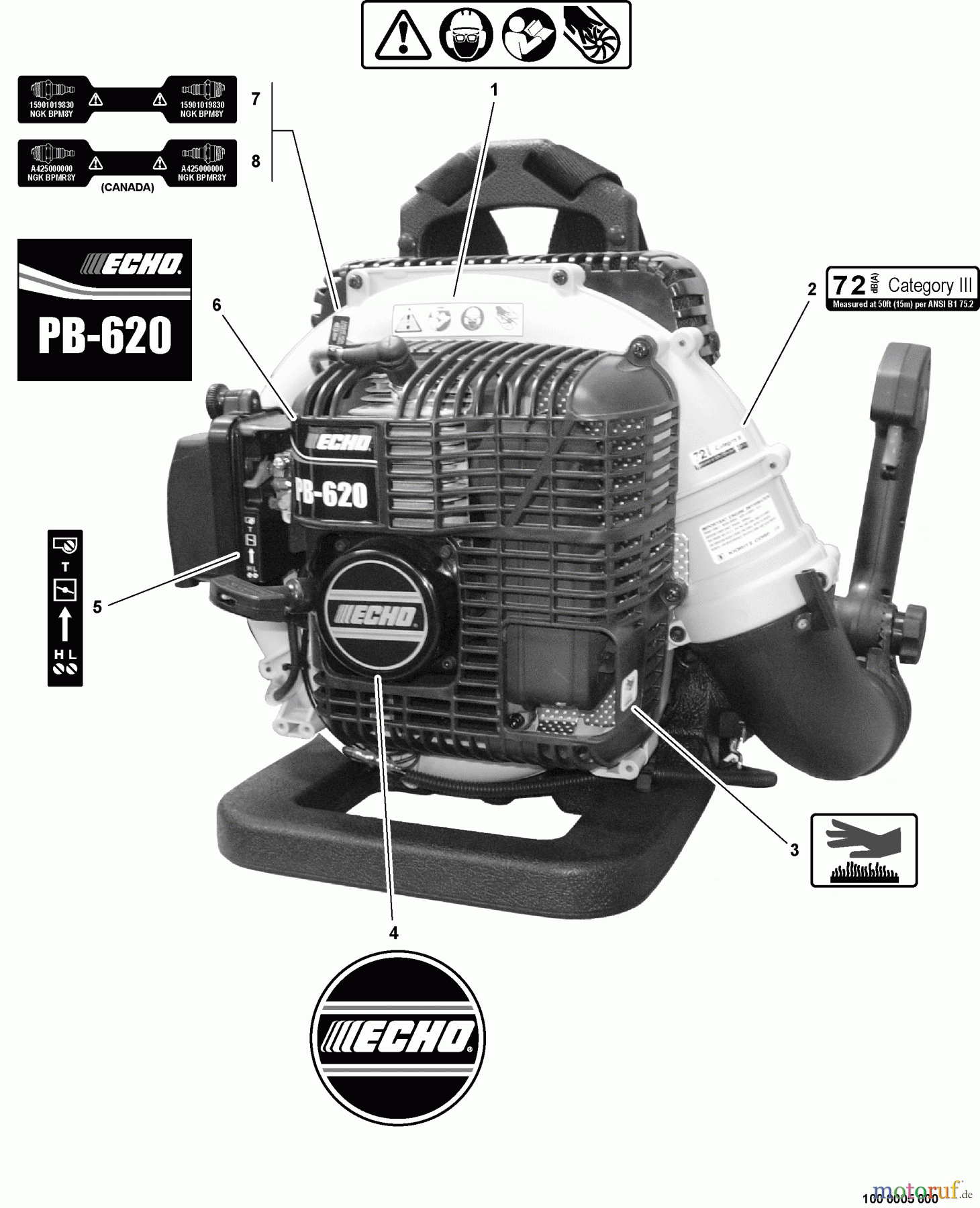 Echo Bläser / Sauger / Häcksler / Mulchgeräte PB-620 - Echo Back Pack Blower, S/N: P08411001001 - P08411999999 Labels