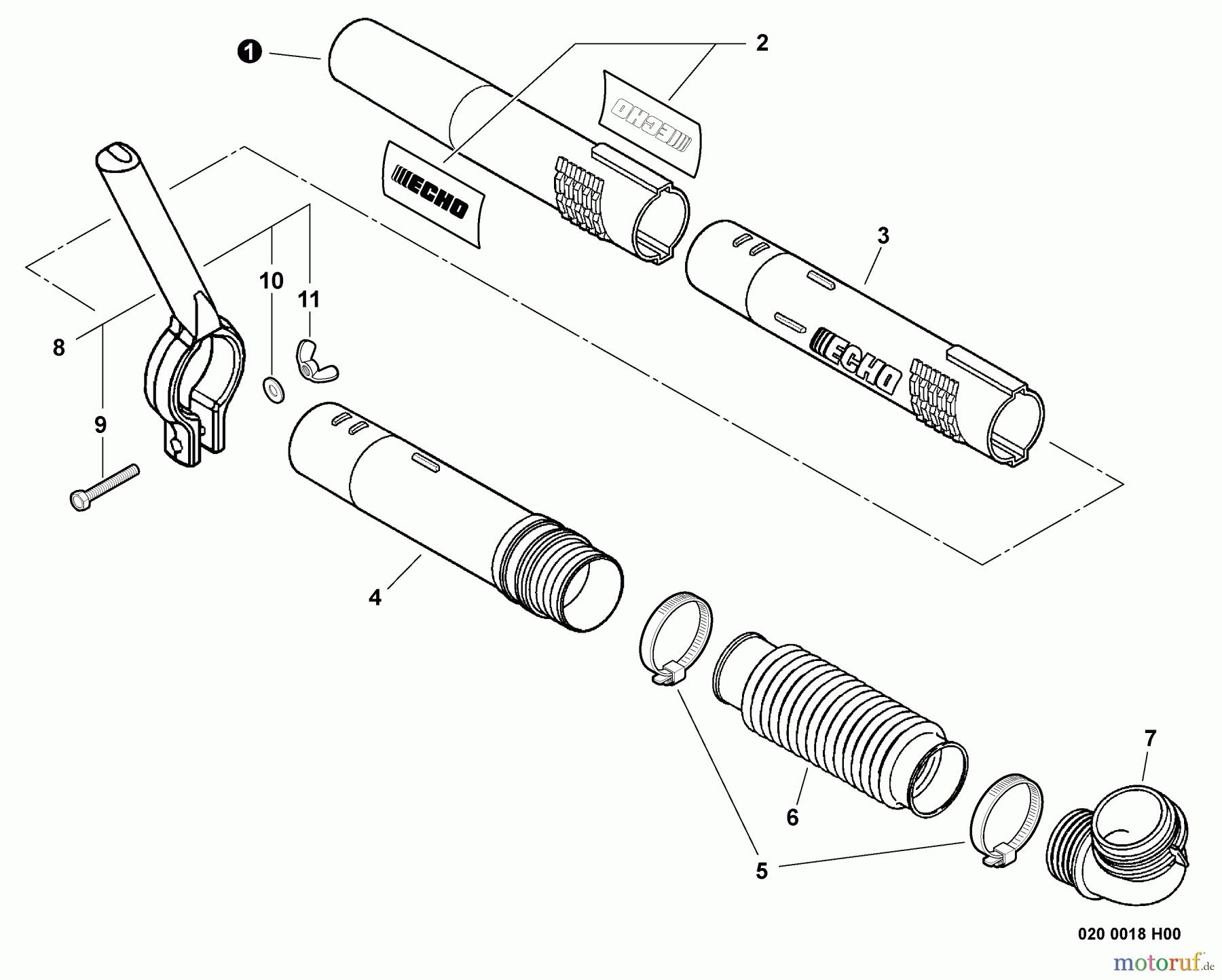 Echo Bläser / Sauger / Häcksler / Mulchgeräte PB-620H - Echo Back Pack Blower, S/N: P04712001001 - P04712999999 Posi-Loc Blower Tubes