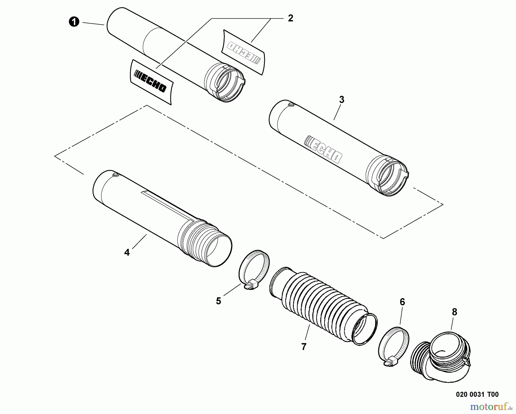 Echo Bläser / Sauger / Häcksler / Mulchgeräte PB-650T - Echo Back Pack Blower, S/N: 07001001 - 07999999 Blower Tubes