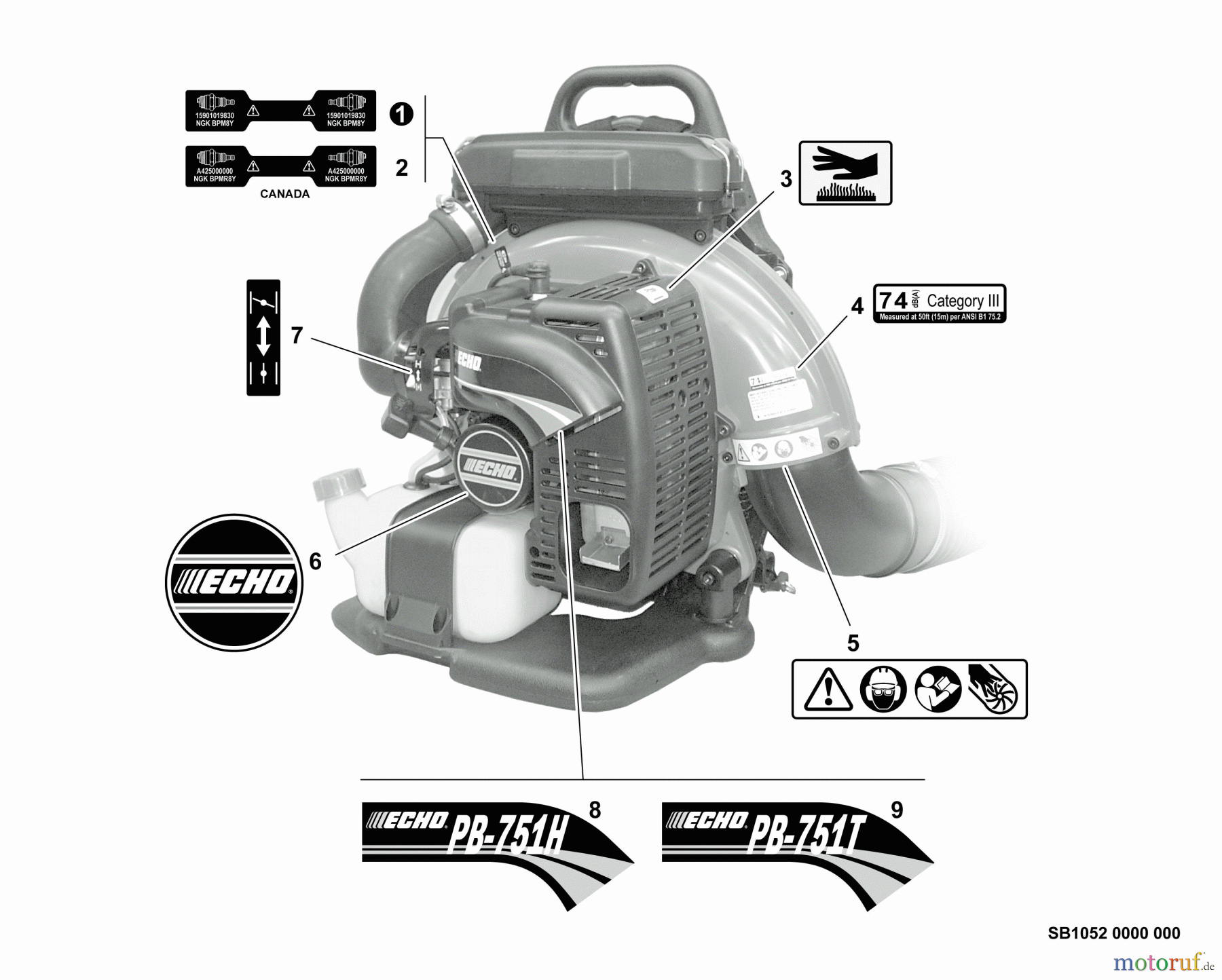 Echo Bläser / Sauger / Häcksler / Mulchgeräte PB-751H - Echo Back Pack Blower, S/N: 07001001 - 07999999 Labels