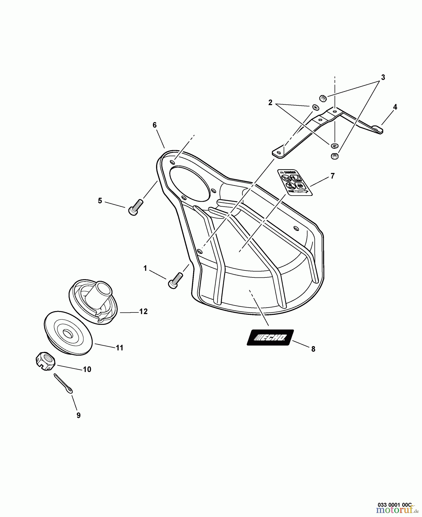 Echo Trimmer Zubehör 99944200700 - Echo U-Handle Blade Conversion Combo Kit Metal Shield, Adapter Plates
