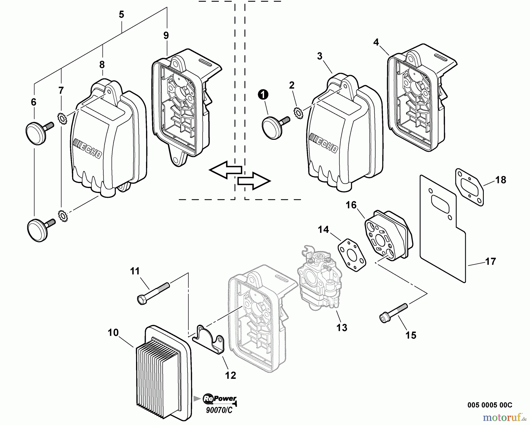  Echo Bläser / Sauger / Häcksler / Mulchgeräte	 PB-651T - Echo Back Pack Blower, S/N: 07001001 - 07999999 Intake