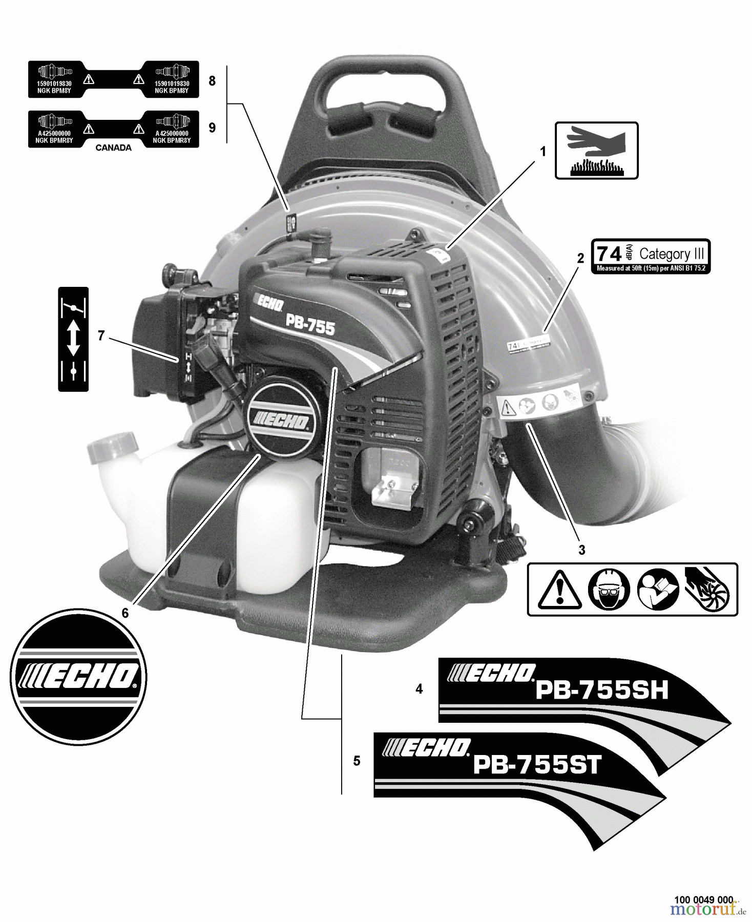 Echo Bläser / Sauger / Häcksler / Mulchgeräte PB-755ST - Echo Back Pack Blower, S/N: P04213001001 - P04213999999 Labels