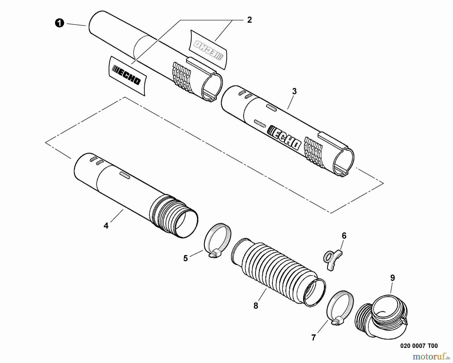Echo Bläser / Sauger / Häcksler / Mulchgeräte PB-755ST - Echo Back Pack Blower, S/N: P04112001001 - P04112999999 Posi-Loc Blower Tubes