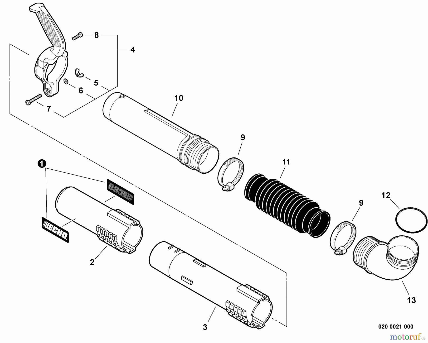 Echo Bläser / Sauger / Häcksler / Mulchgeräte PB-770H - Echo Back Pack Blower, S/N: P02912001001 - P02912999999 Posi-Lock Blower Tubes
