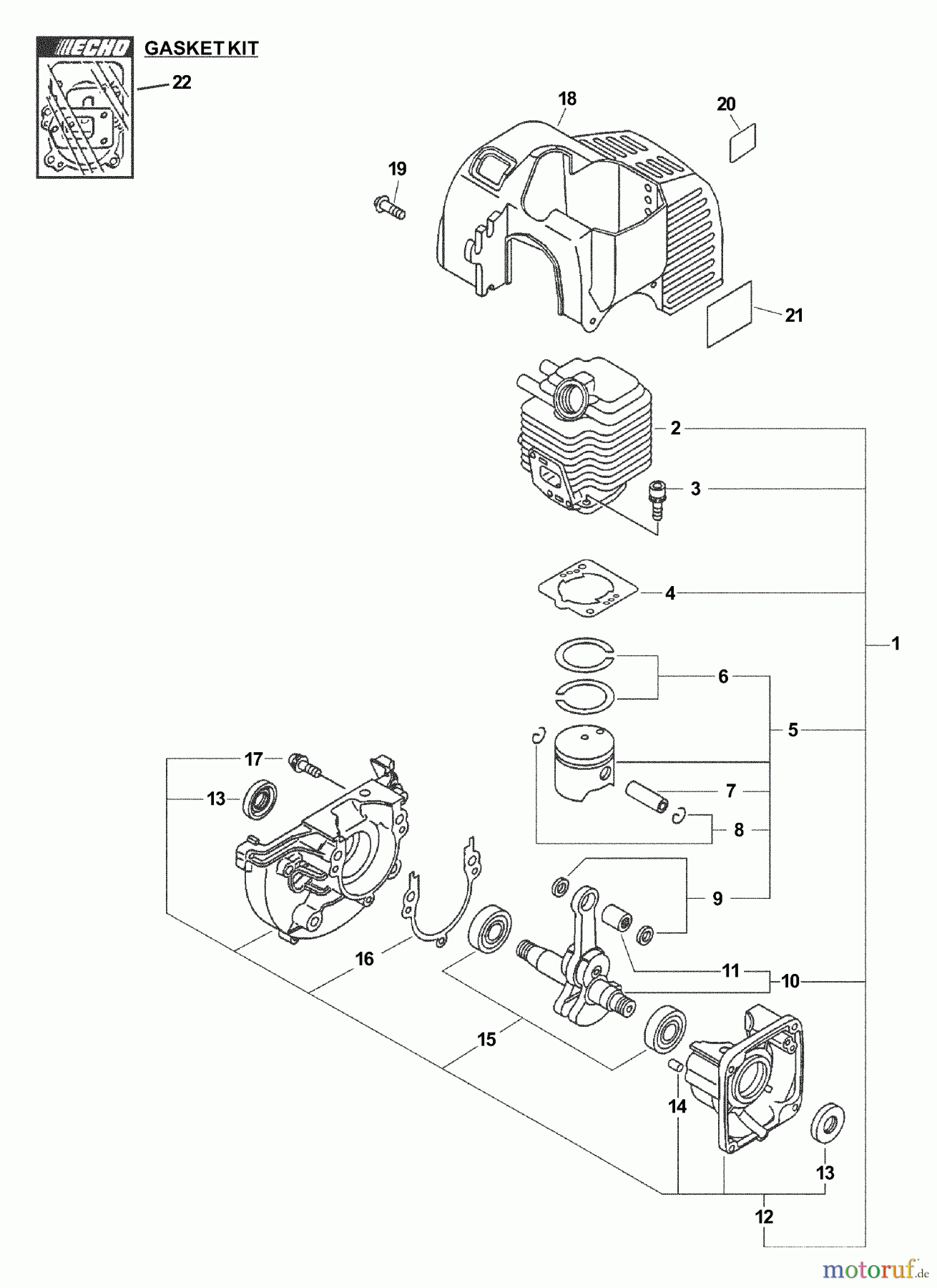  Echo Bohrer / Erdbohrer ED-200 - Echo Engine Drill, S/N: 07001001 - 07999999 Engine, Short Block, Cylinder Cover