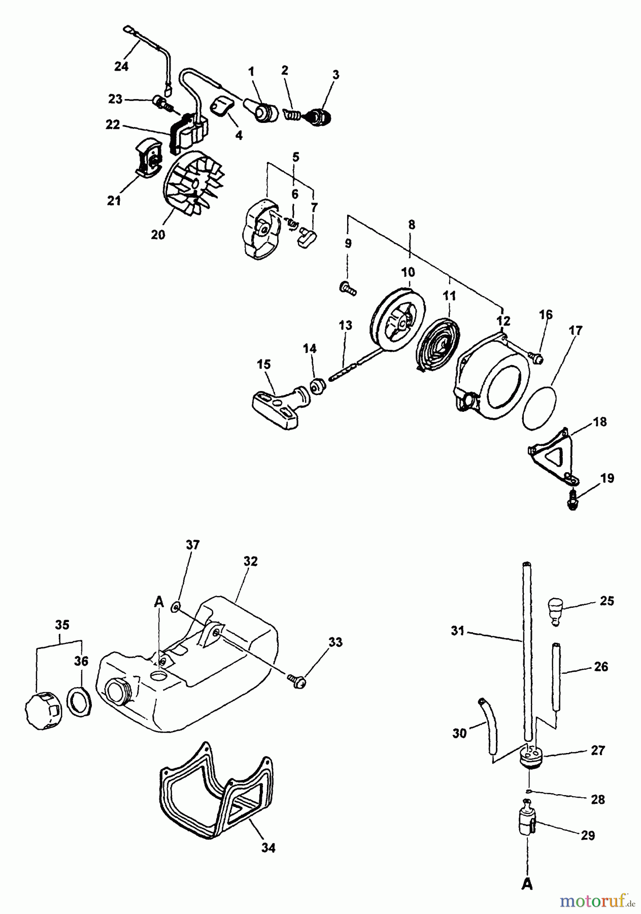 Echo Bohrer / Erdbohrer EDR-2100 - Echo Reversible Engine Drill (Type 1E) Ignition, Starter, Clutch, Fuel System