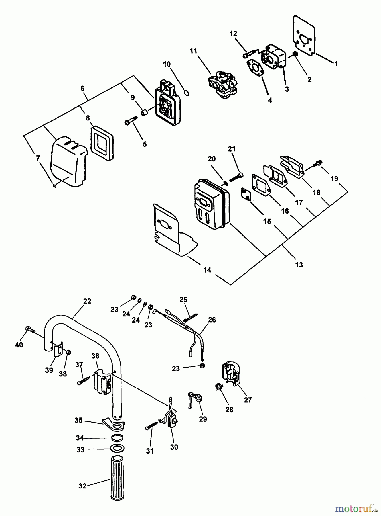 Echo Bohrer / Erdbohrer EDR-2100 - Echo Reversible Engine Drill (Type 1) Intake, Air Filter, Exhaust, Handle, Stop Switch