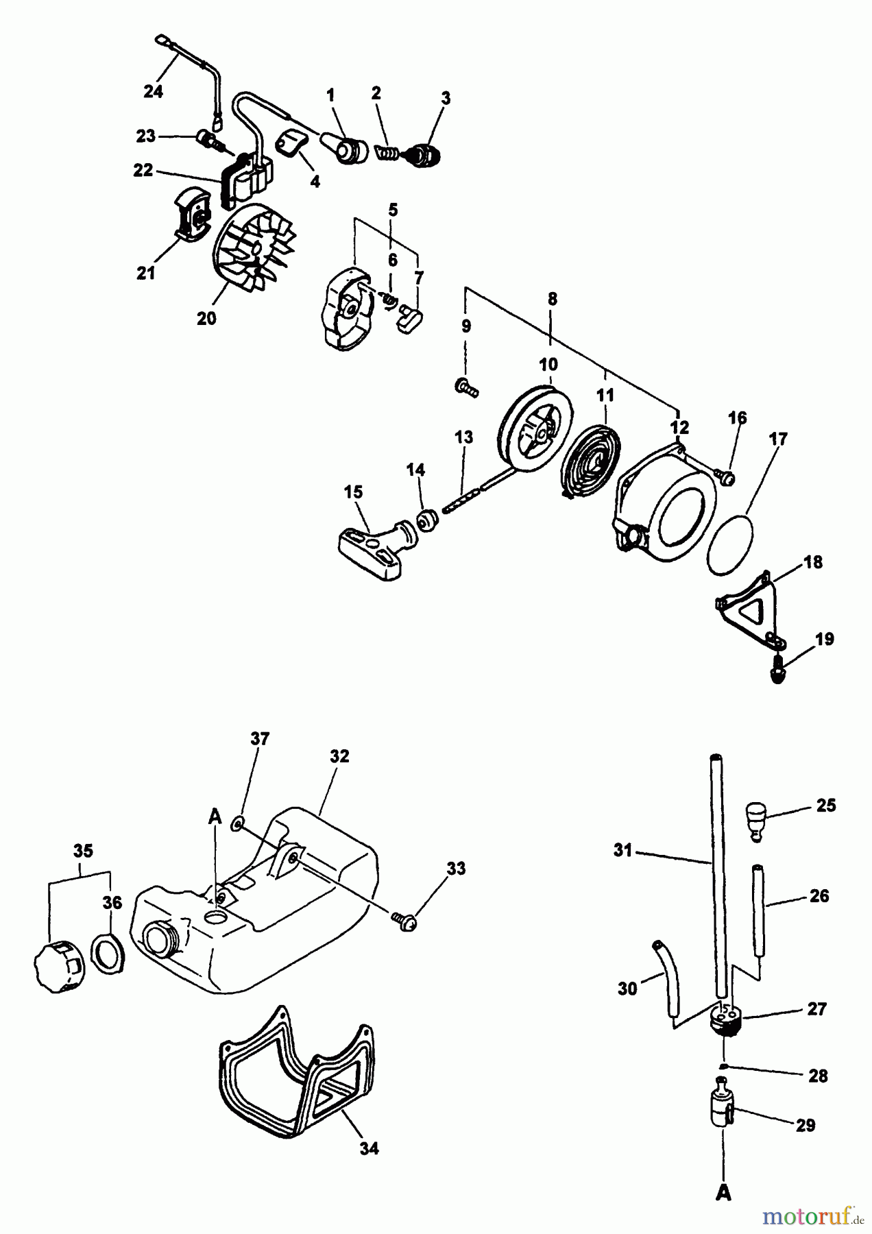  Echo Bohrer / Erdbohrer EDR-2400 - Echo Reversible Engine Drill (Type 1E) Ignition, Starter, Clutch, Fuel System
