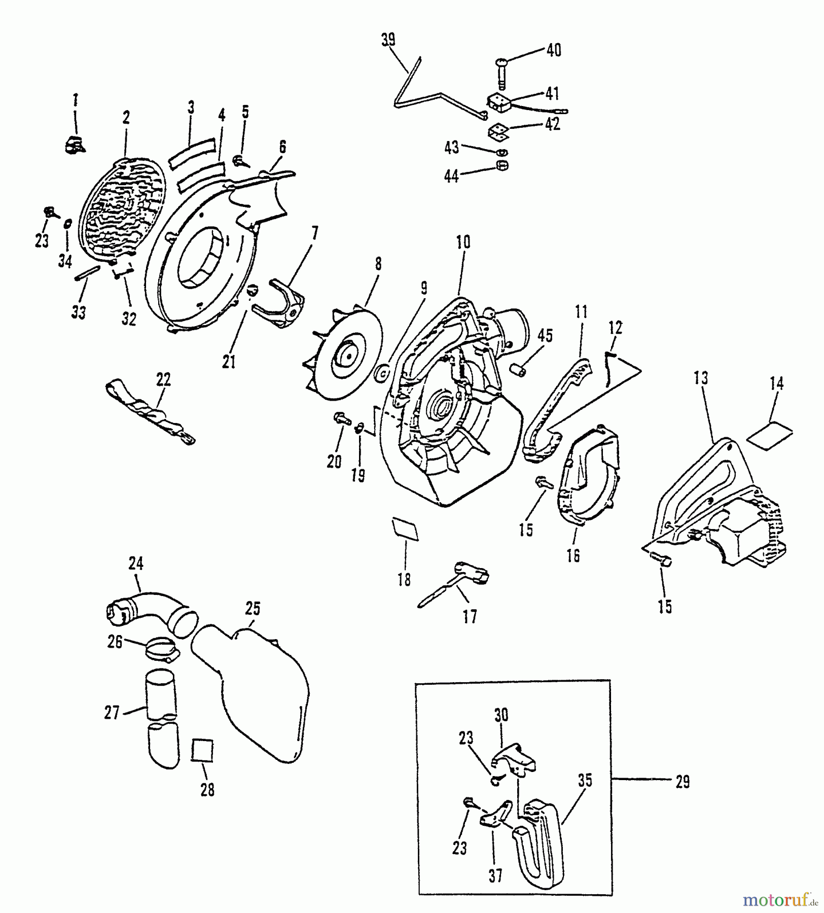 Echo Bläser / Sauger / Häcksler / Mulchgeräte ES-1000 - Echo Shredder/Vacuum, S/N: 001001 - 025416 Fan, Housings, Vac Pipes, Debris Bag, Handles, Cover, Sfty Swtch, Tools