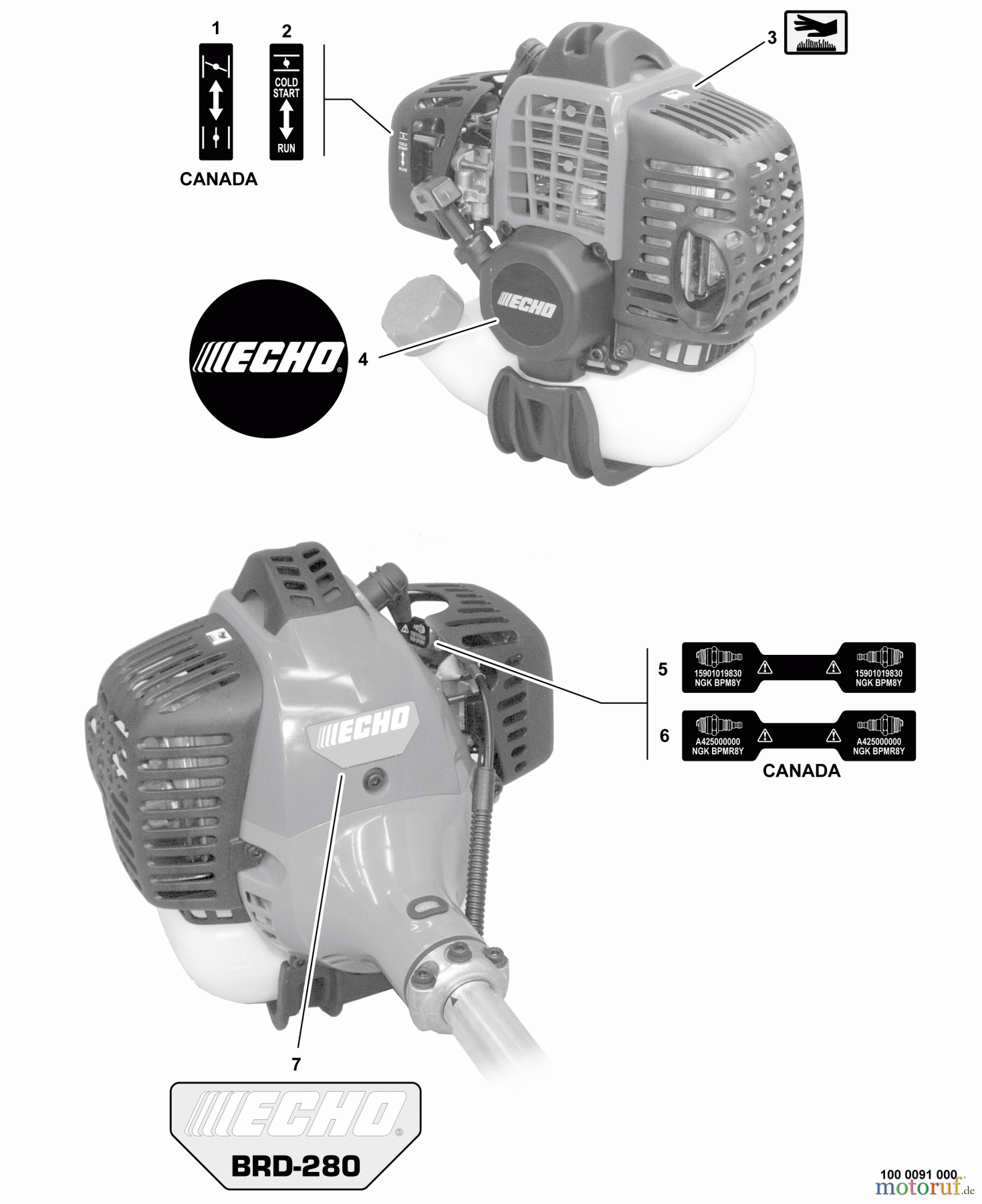 Echo Kantenschneider BRD-280 - Echo Bed Redefiner/Edger, S/N: S70711001001 - S70711999999 Labels