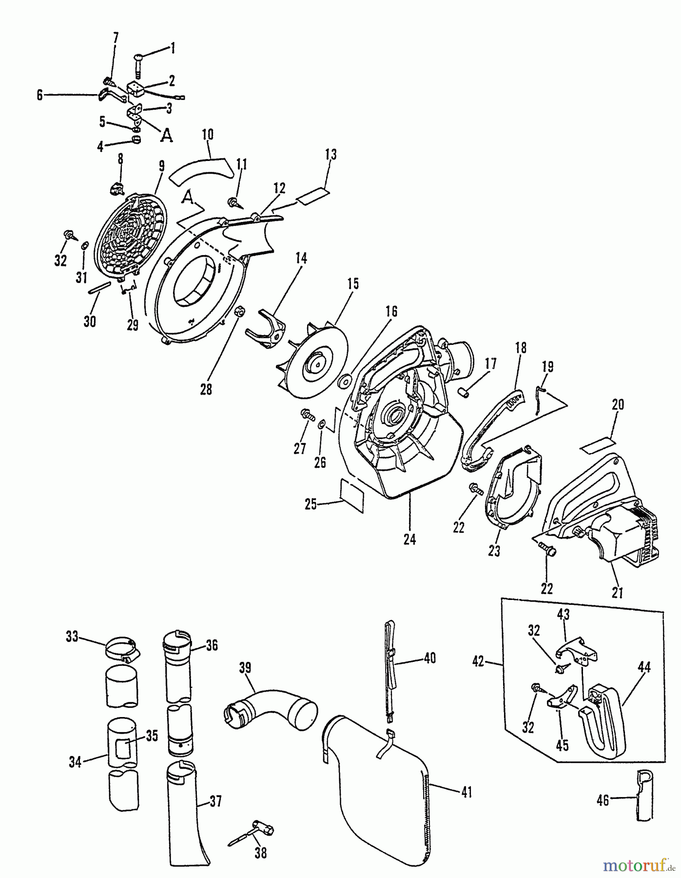Echo Bläser / Sauger / Häcksler / Mulchgeräte ES-1000 - Echo Shredder/Vacuum, S/N: 025417 - 999999 Fan, Housing, Vac, Blwng Pipe, Debr Bag, Hdles, CVR, Safty Swtch, Tool