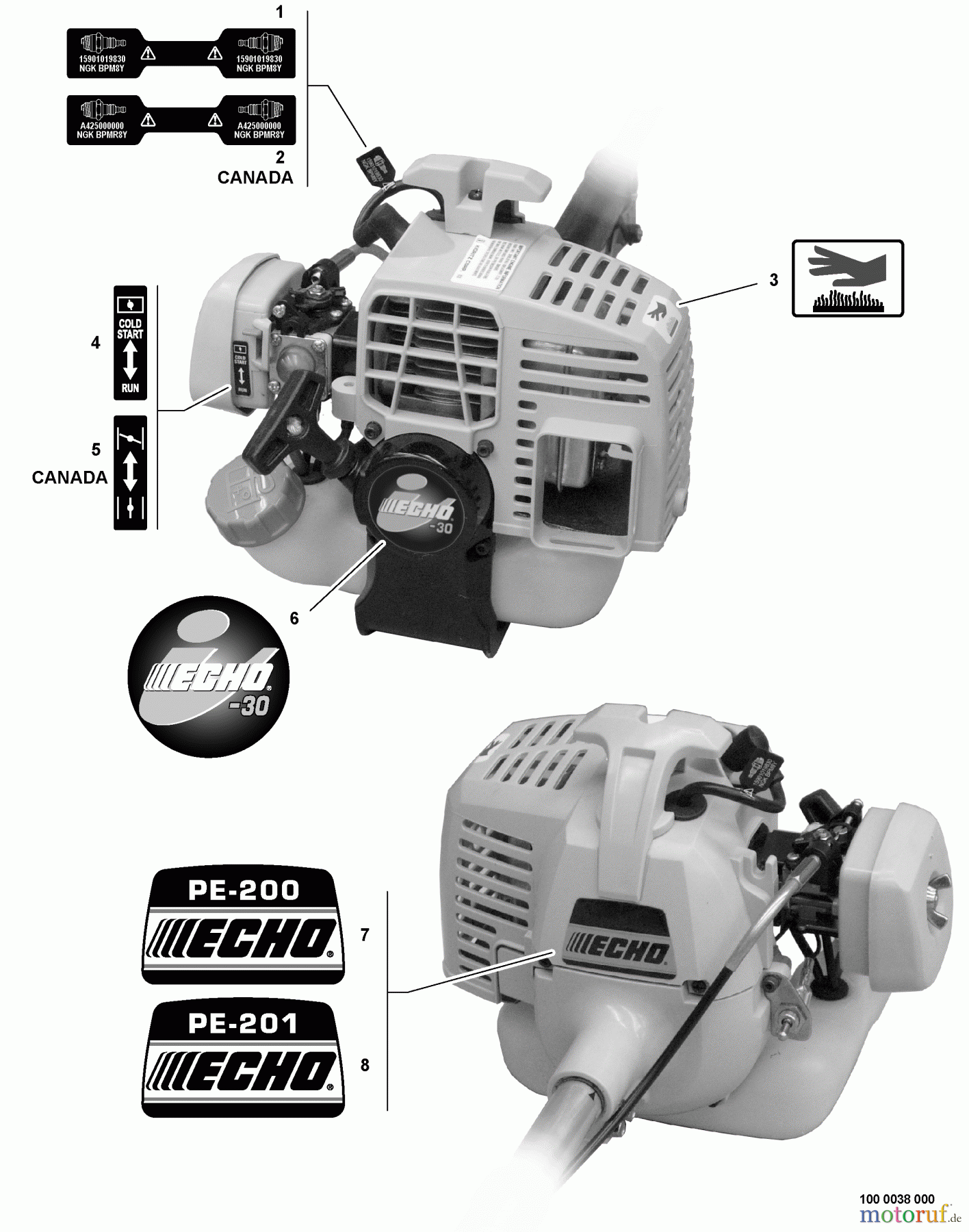 Echo Kantenschneider PE-200 - Echo Edger, S/N: S83013001001 - S83013999999 Labels