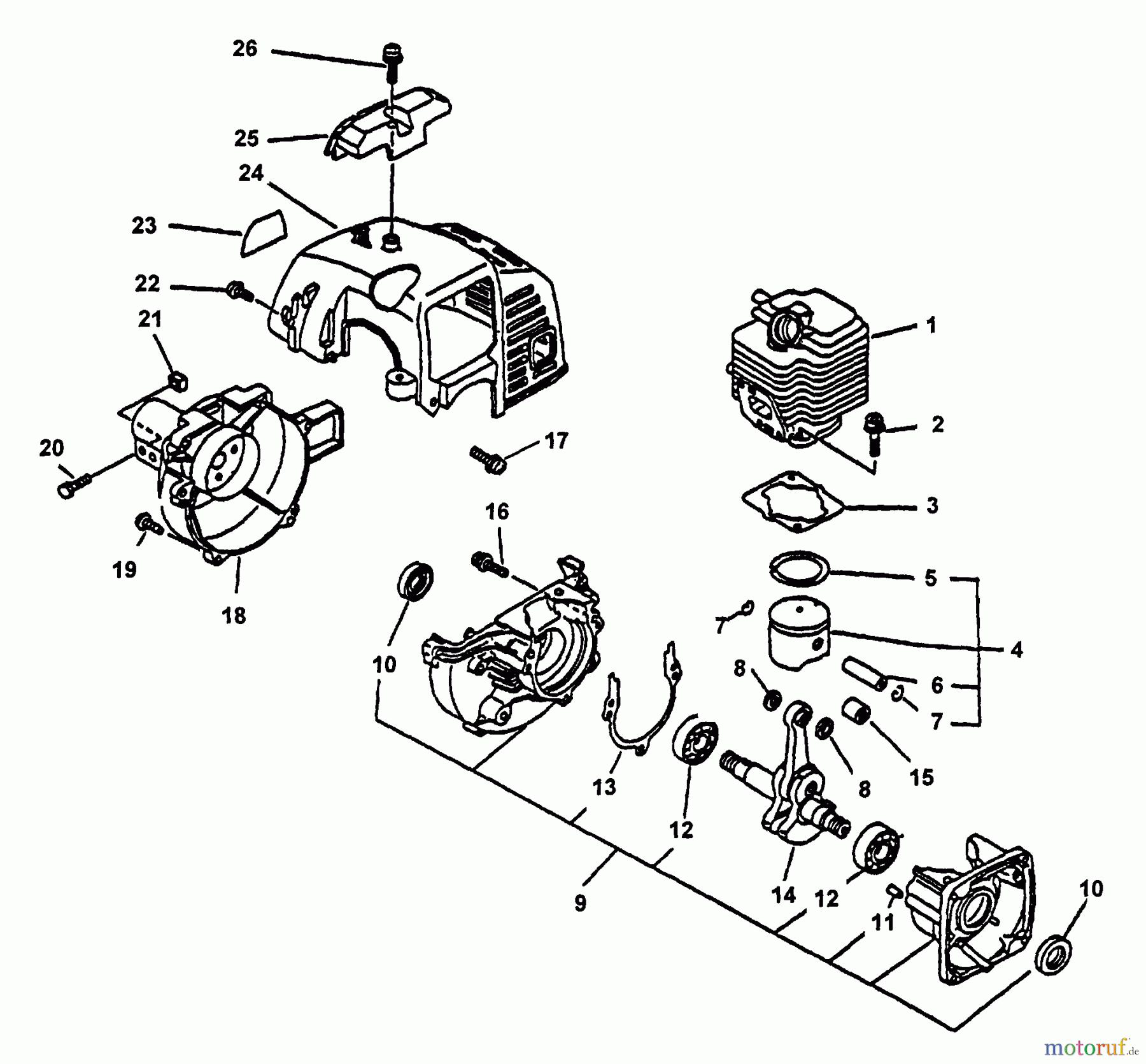 Echo Kantenschneider PE-2000 - Echo Edger (Type 1E) Engine, Fan Housing, Cylinder Cover