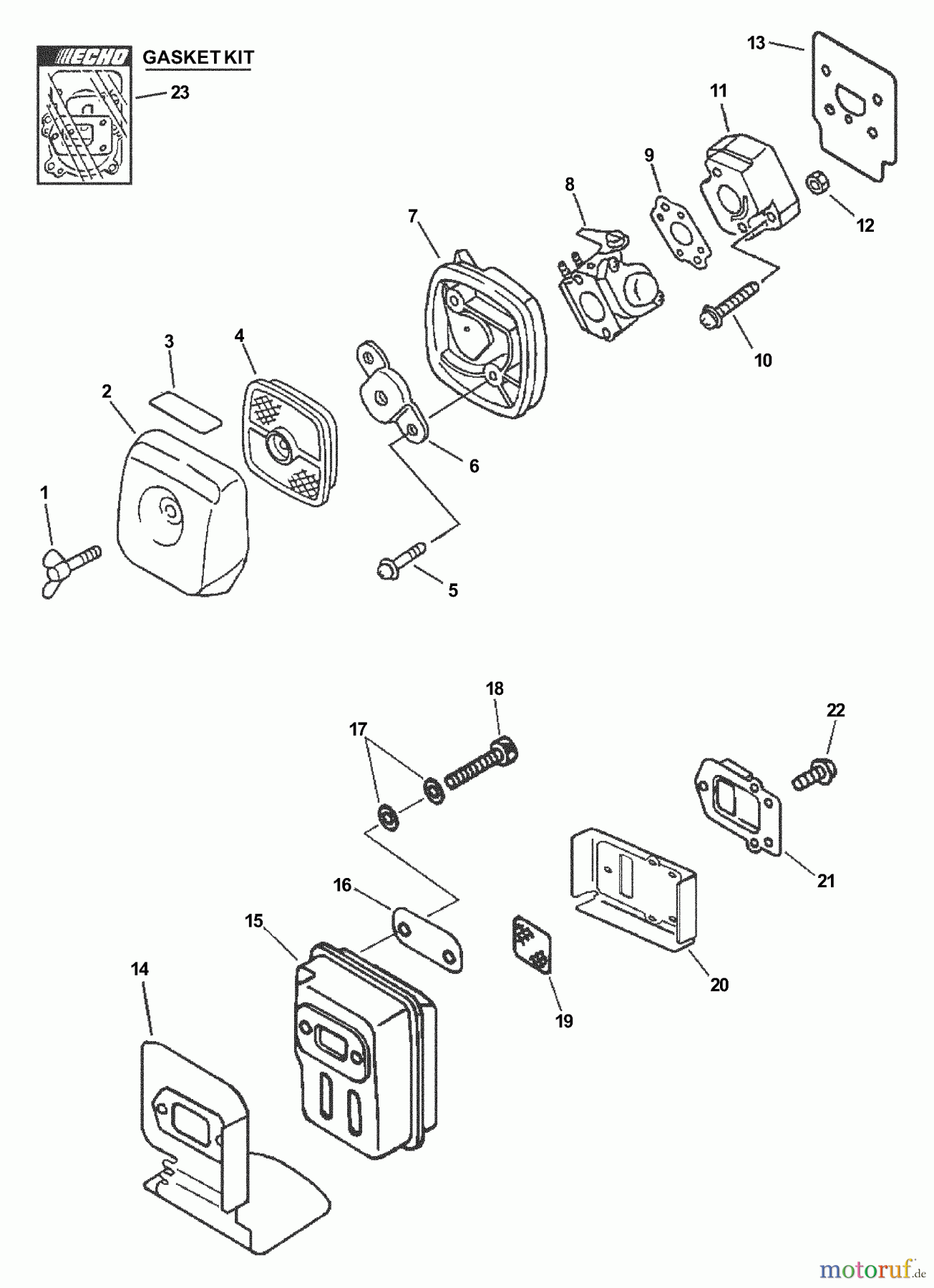 Echo Kantenschneider PE-201 - Echo Edger, S/N: 02001001 - 02999999 Intake, Exhaust
