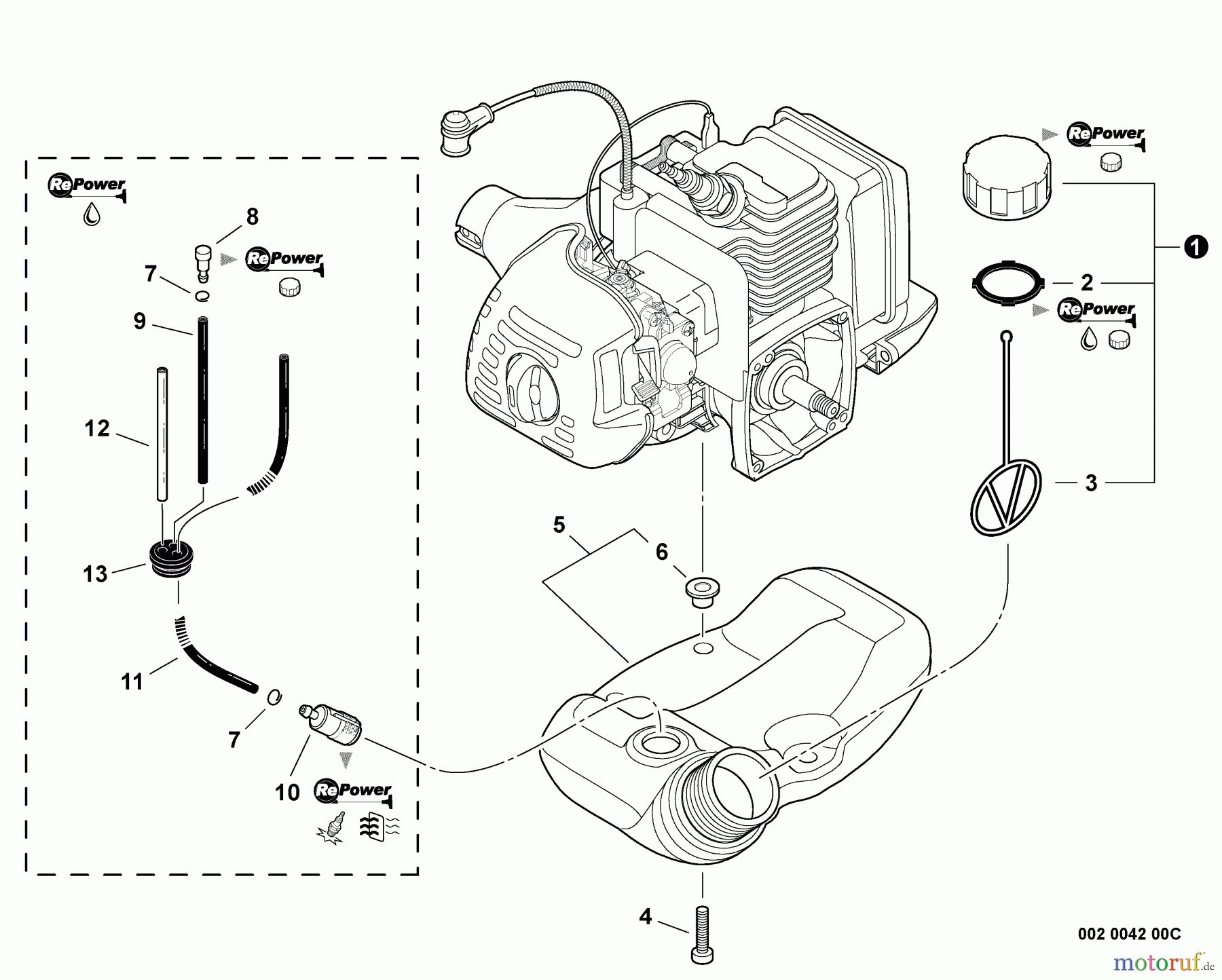 Echo Trimmer, Faden / Bürste GT-225 - Echo String Trimmer, S/N: S53912001001 - S53912999999 Fuel System S/N: S53912001001 - S53912276000