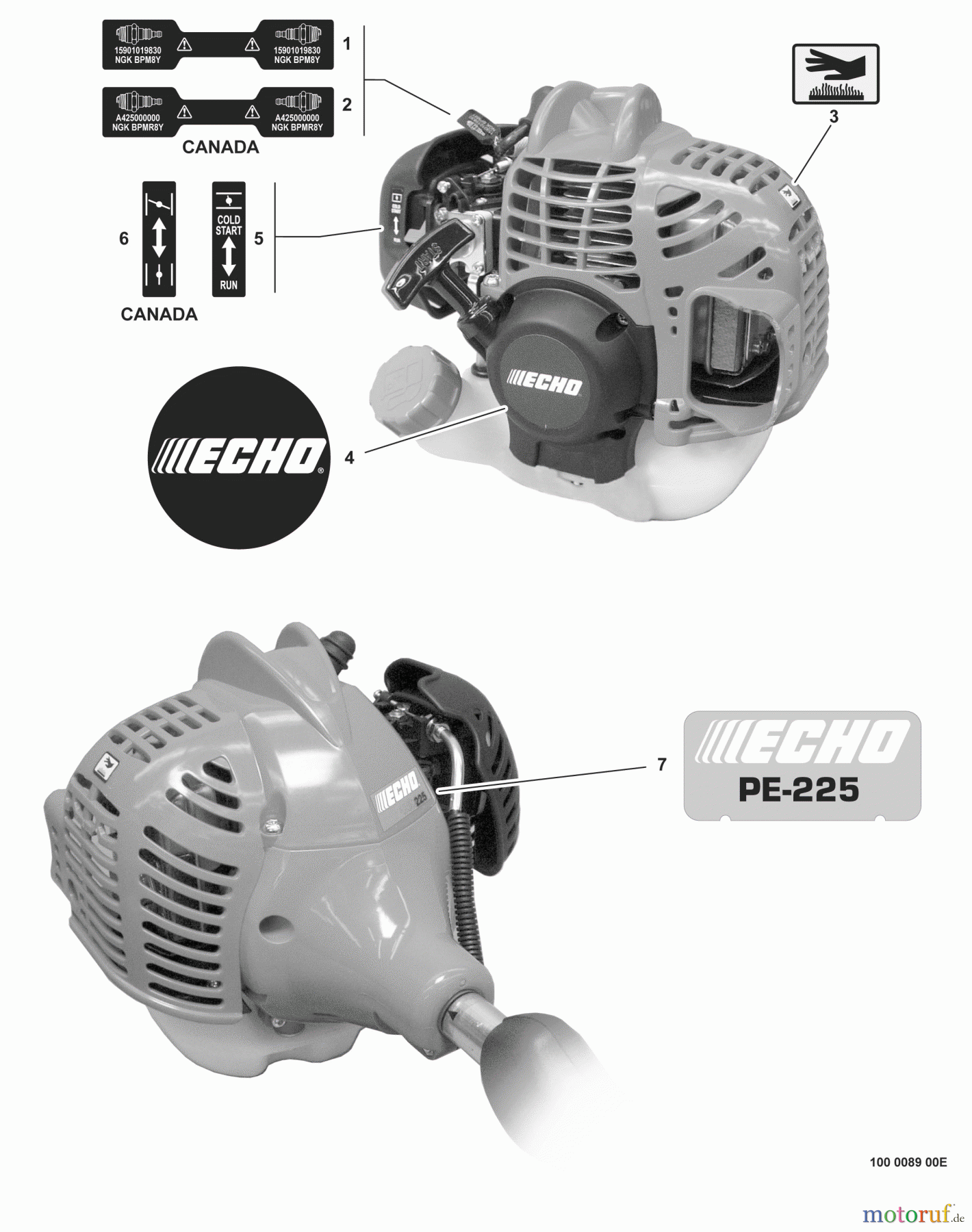 Echo Kantenschneider PE-225 - Echo Edger, S/N: S78611001001 - S78611999999 Labels