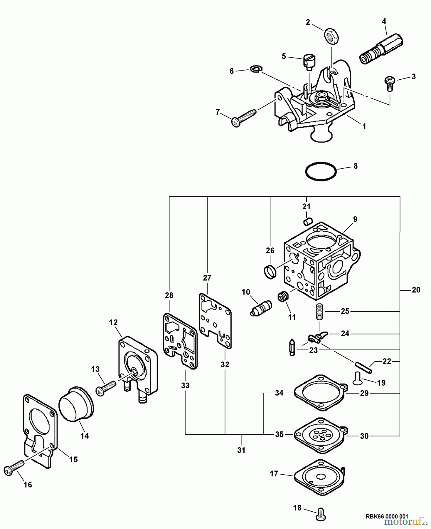 Echo Hochentaster PPT-231 - Echo Pole Saw / Pruner, S/N: 06001001 - 06999999 Carburetor -- RB-K66 S/N: 06001001-06001293