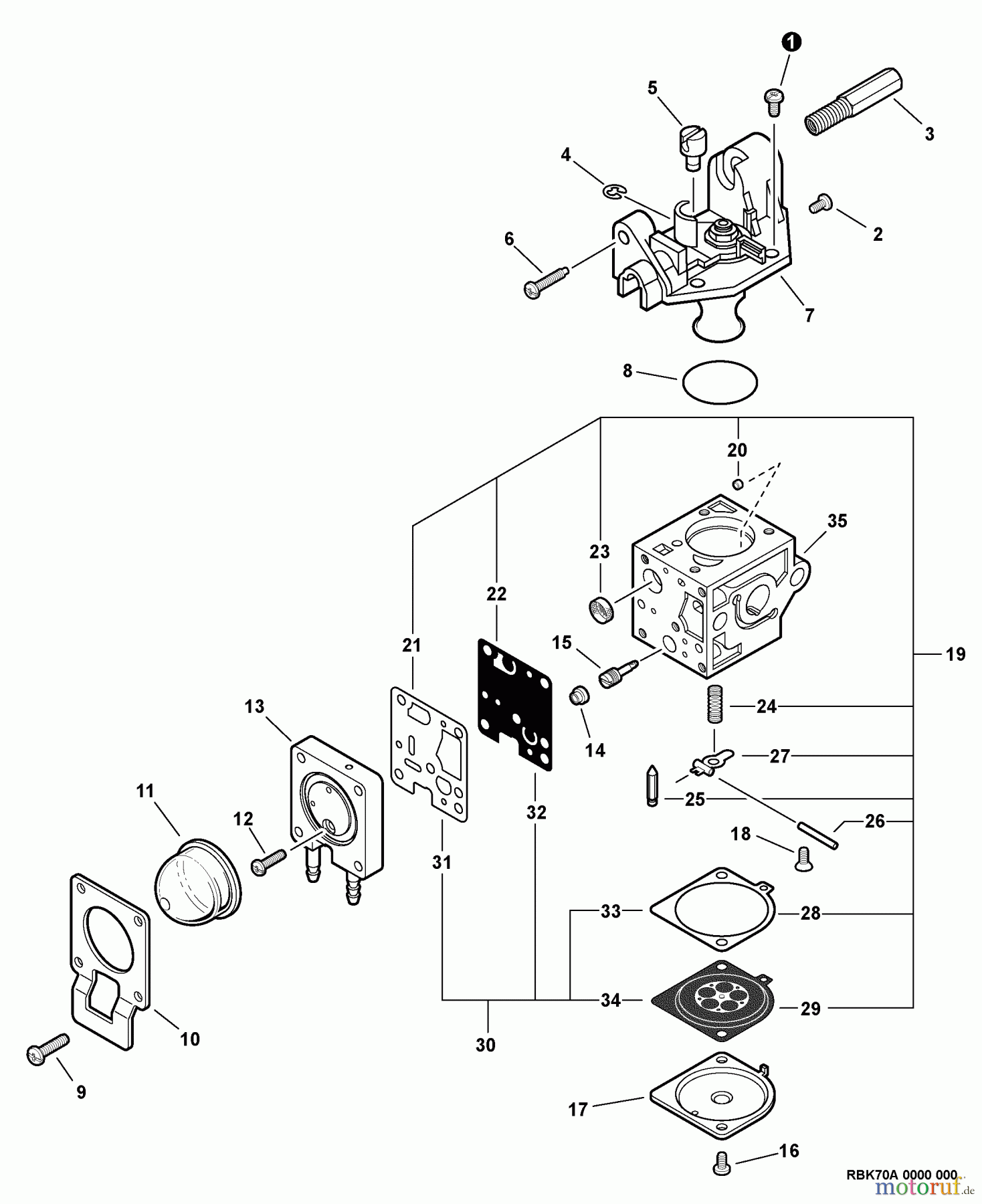 Echo Trimmer, Faden / Bürste GT-201R - Echo String Trimmer, S/N: 06001001 - 06999999 Carburetor -- RB-K70A S/N: 06013439 - 06999999